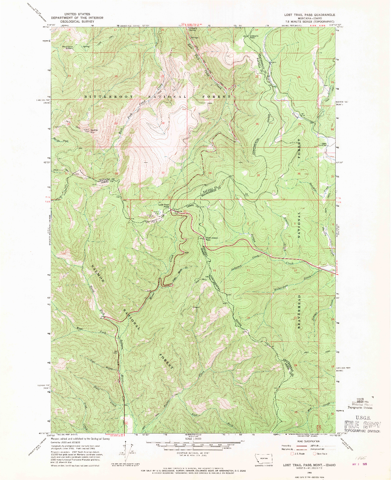 USGS 1:24000-SCALE QUADRANGLE FOR LOST TRAIL PASS, MT 1966