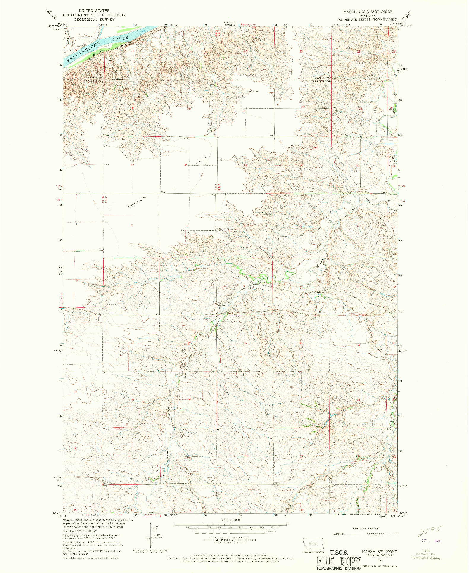 USGS 1:24000-SCALE QUADRANGLE FOR MARSH SW, MT 1966