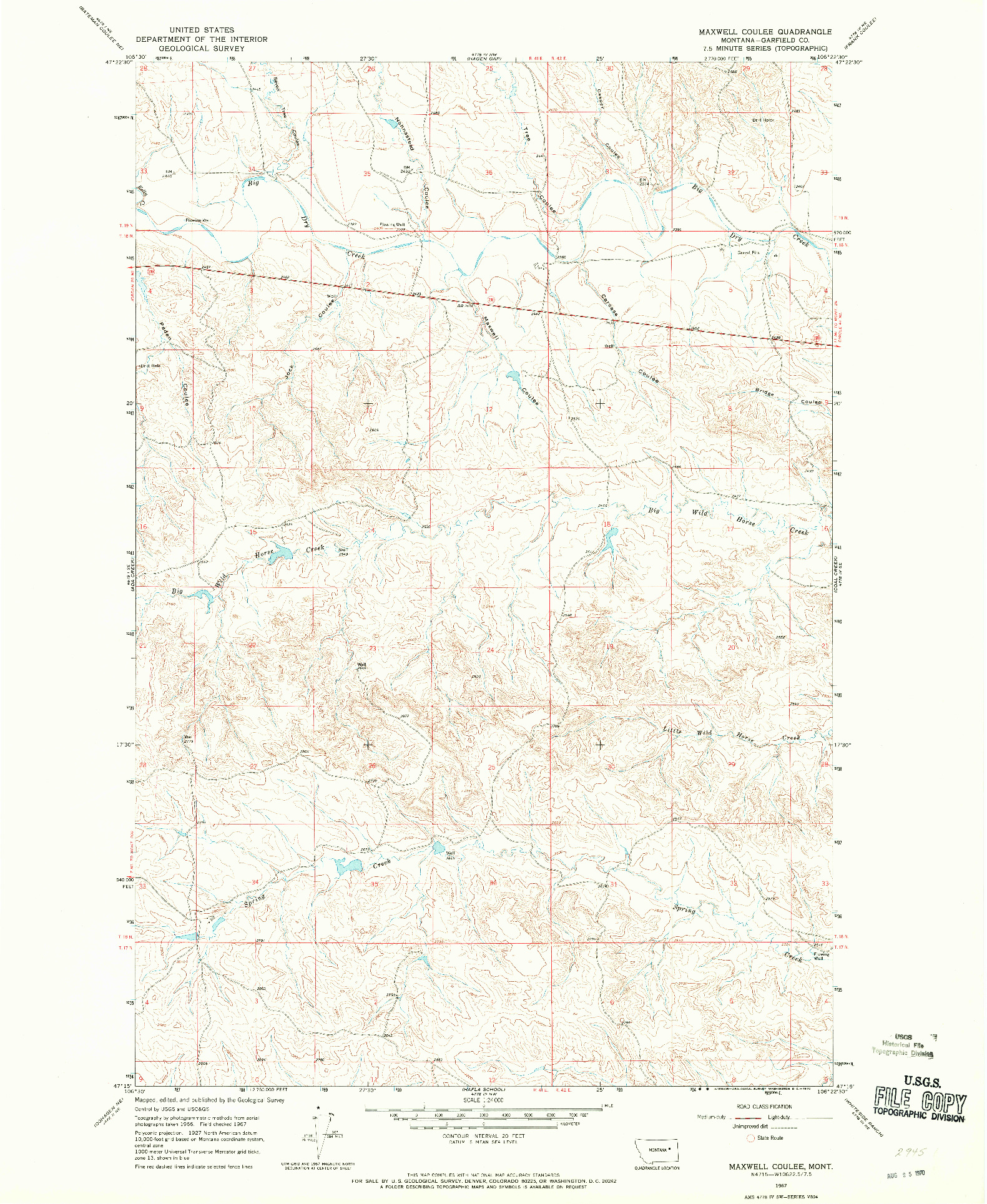 USGS 1:24000-SCALE QUADRANGLE FOR MAXWELL COULEE, MT 1967