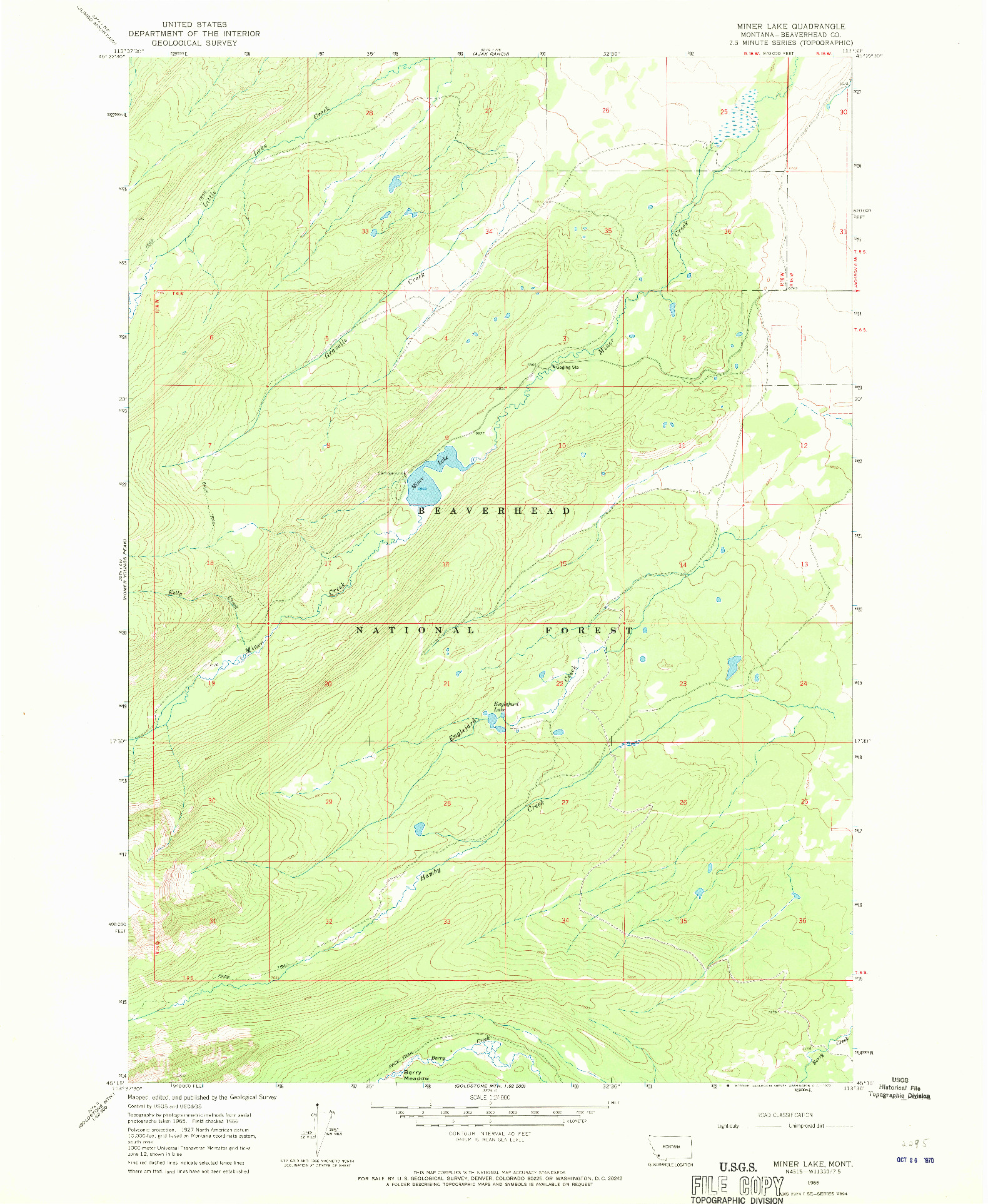 USGS 1:24000-SCALE QUADRANGLE FOR MINER LAKE, MT 1966