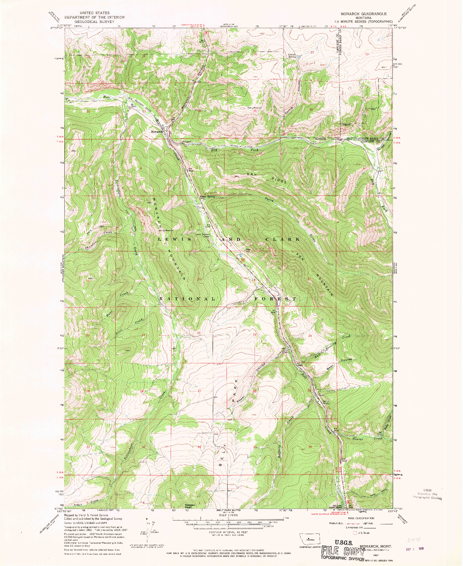 USGS 1:24000-SCALE QUADRANGLE FOR MONARCH, MT 1967
