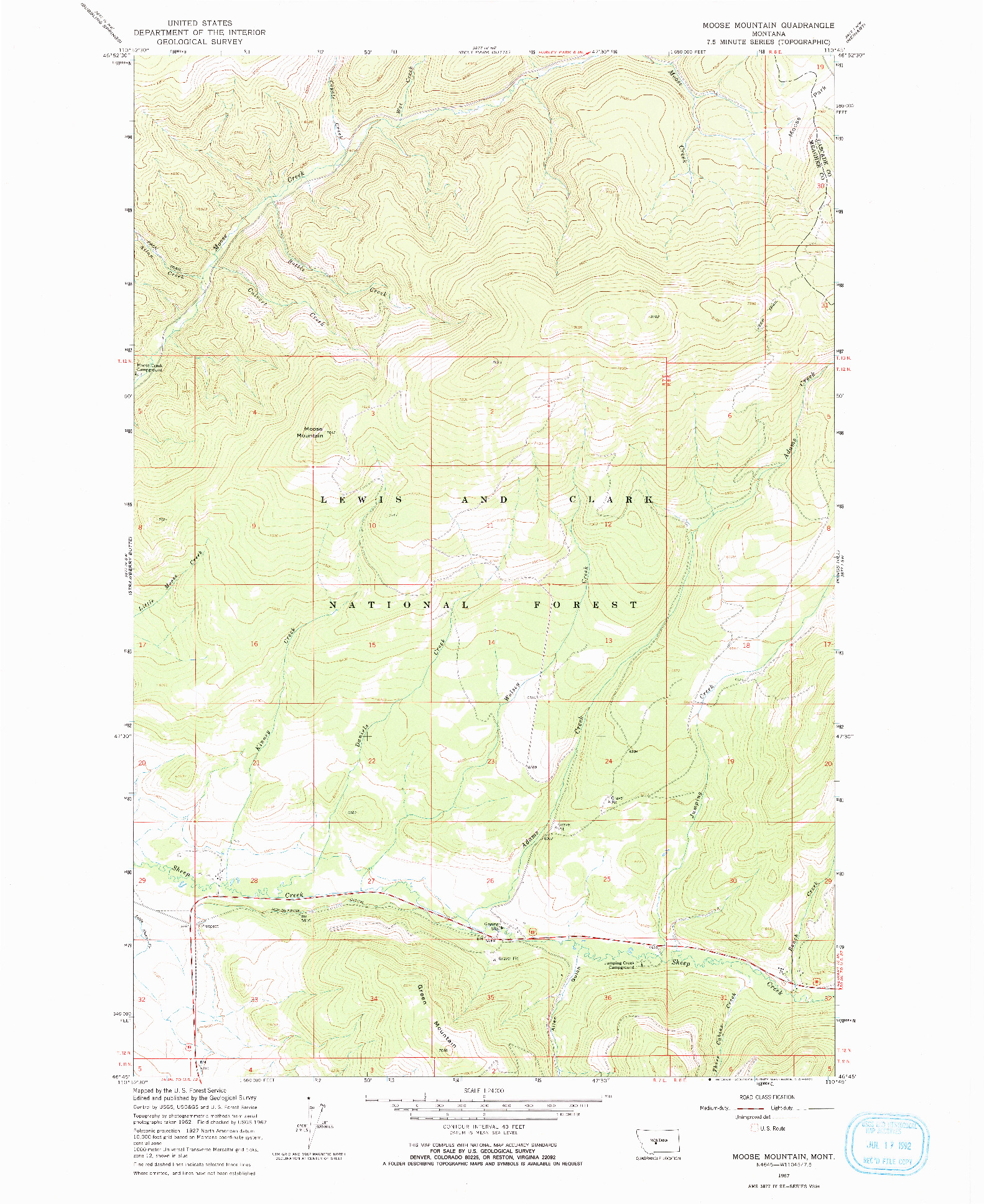 USGS 1:24000-SCALE QUADRANGLE FOR MOOSE MOUNTAIN, MT 1967