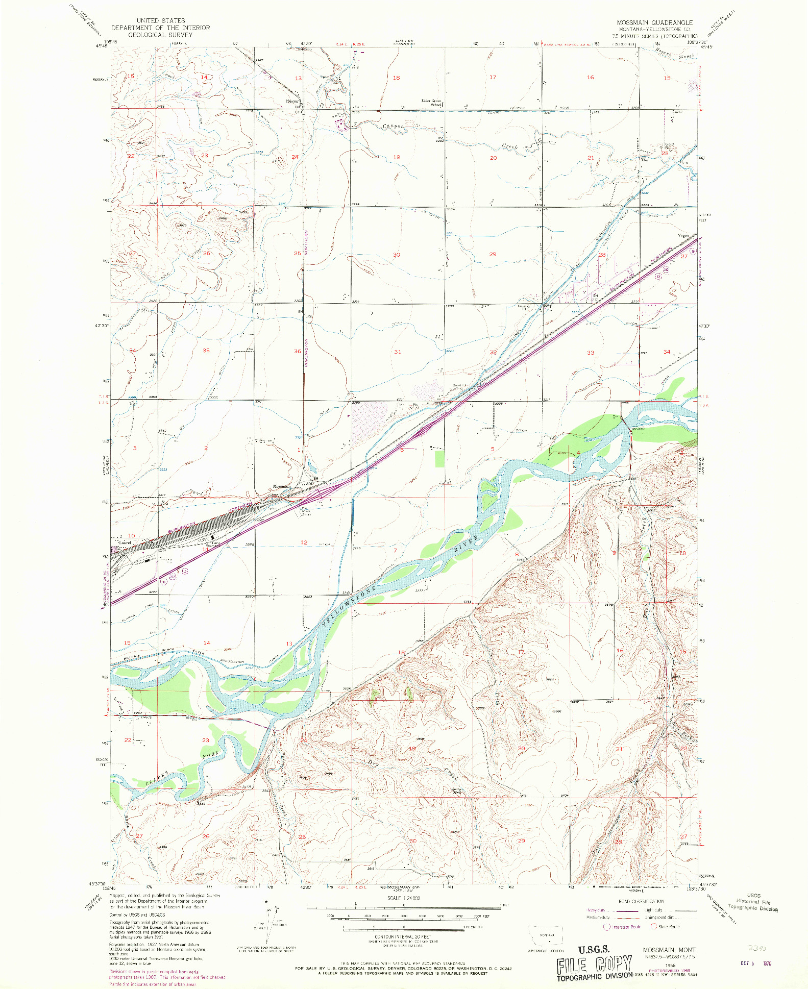 USGS 1:24000-SCALE QUADRANGLE FOR MOSSMAIN, MT 1956