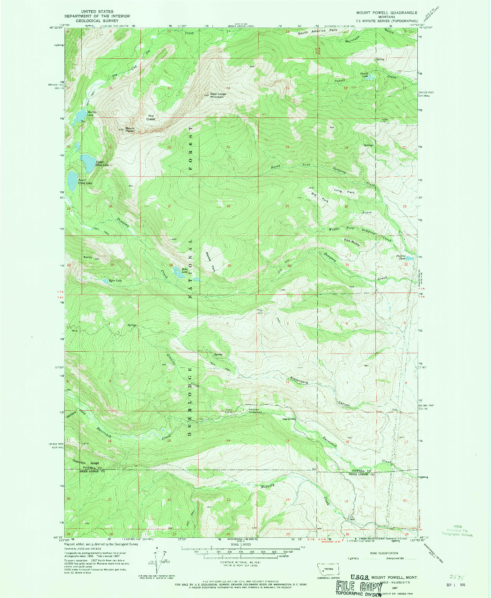 USGS 1:24000-SCALE QUADRANGLE FOR MOUNT POWELL, MT 1967