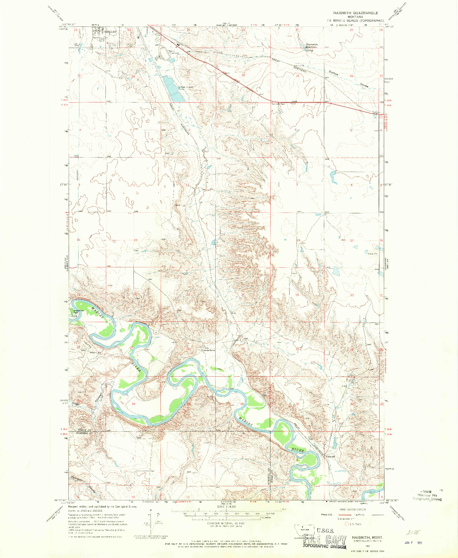 USGS 1:24000-SCALE QUADRANGLE FOR NAISMITH, MT 1967
