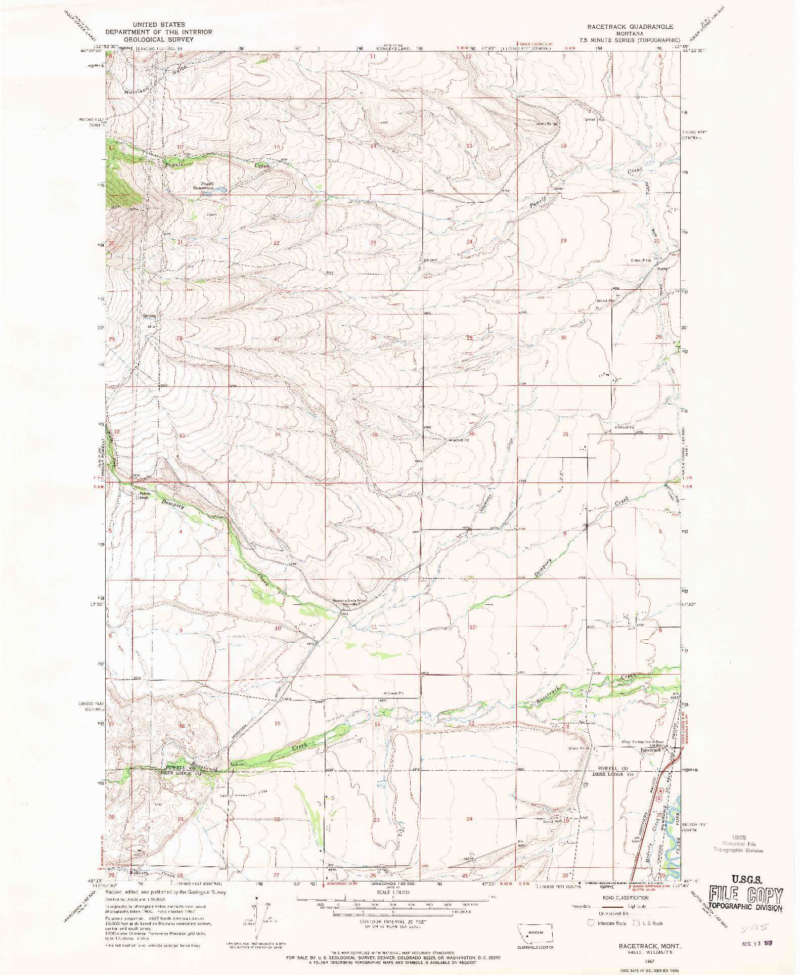 USGS 1:24000-SCALE QUADRANGLE FOR RACETRACK, MT 1967