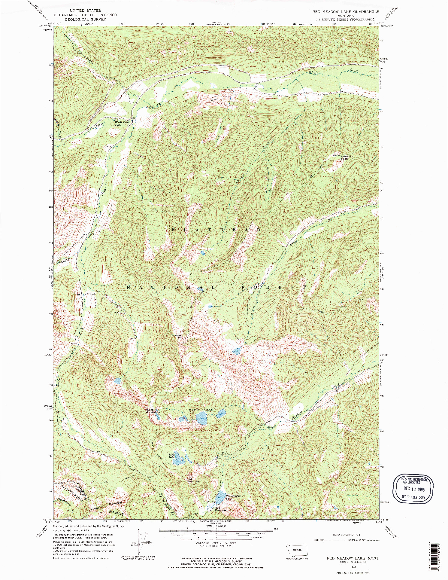 USGS 1:24000-SCALE QUADRANGLE FOR RED MEADOW LAKE, MT 1966