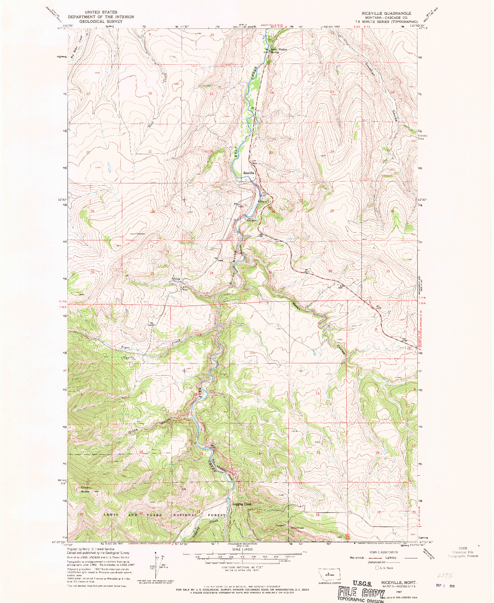 USGS 1:24000-SCALE QUADRANGLE FOR RICEVILLE, MT 1967