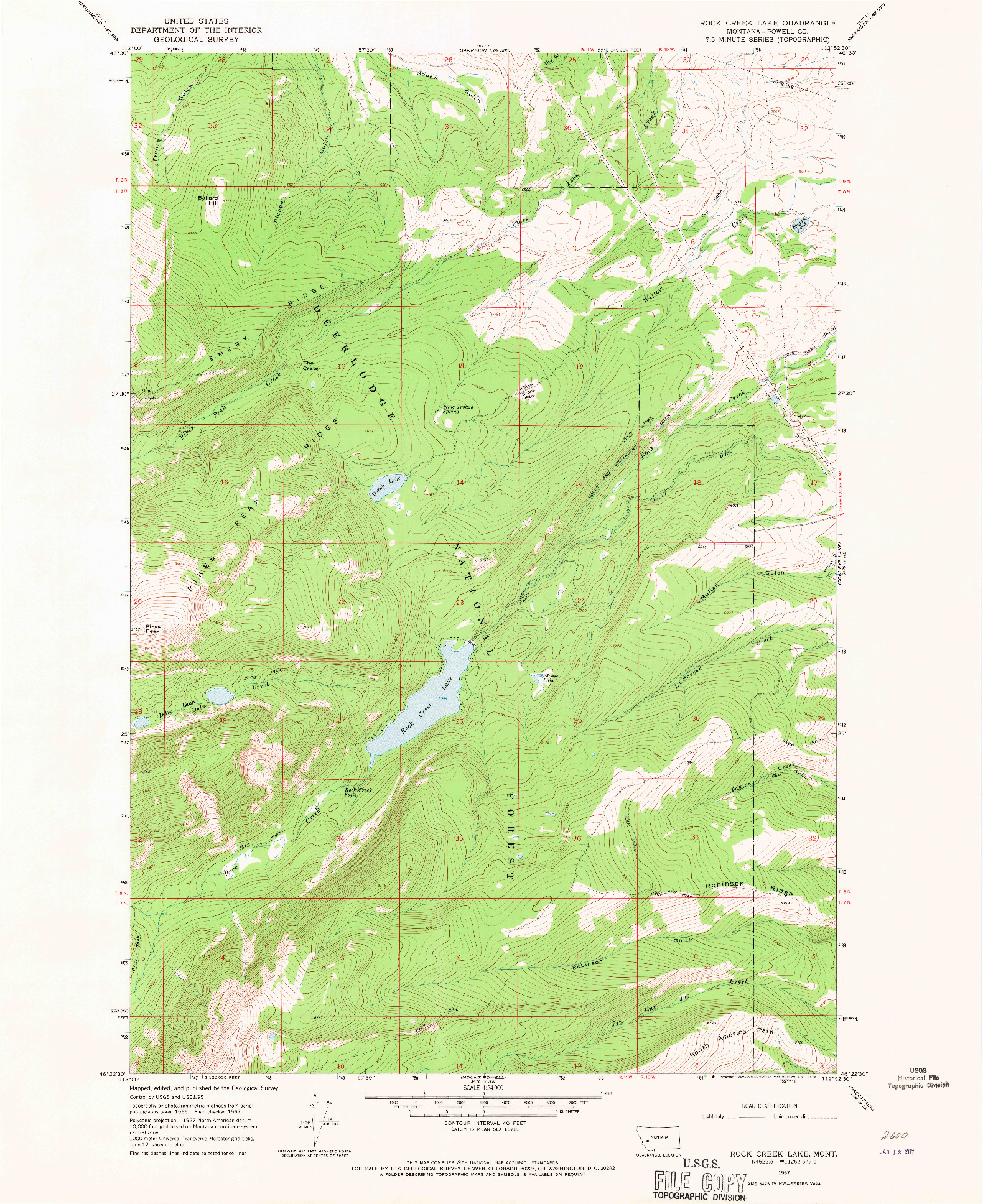 USGS 1:24000-SCALE QUADRANGLE FOR ROCK CREEK LAKE, MT 1967