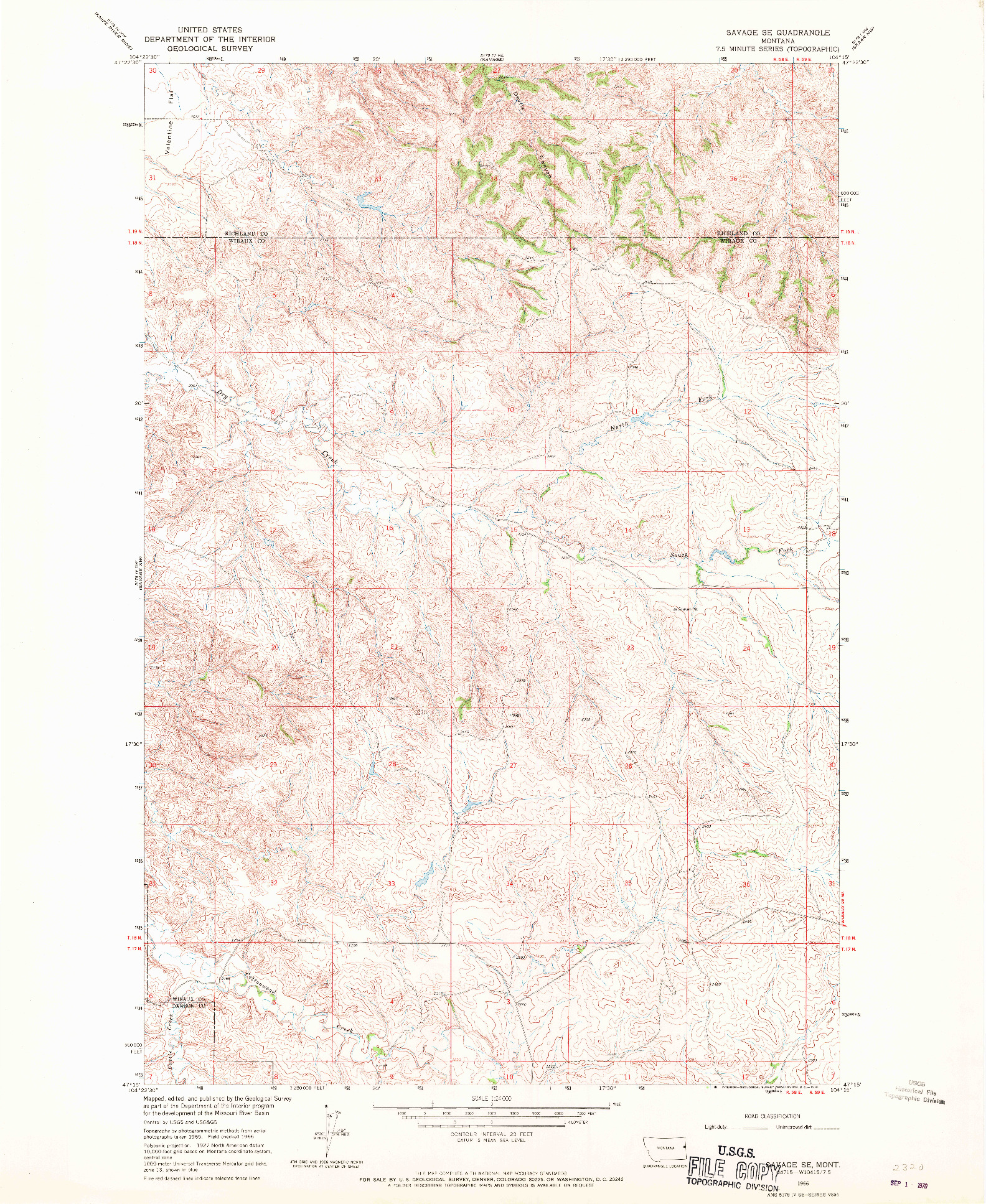 USGS 1:24000-SCALE QUADRANGLE FOR SAVAGE SE, MT 1966