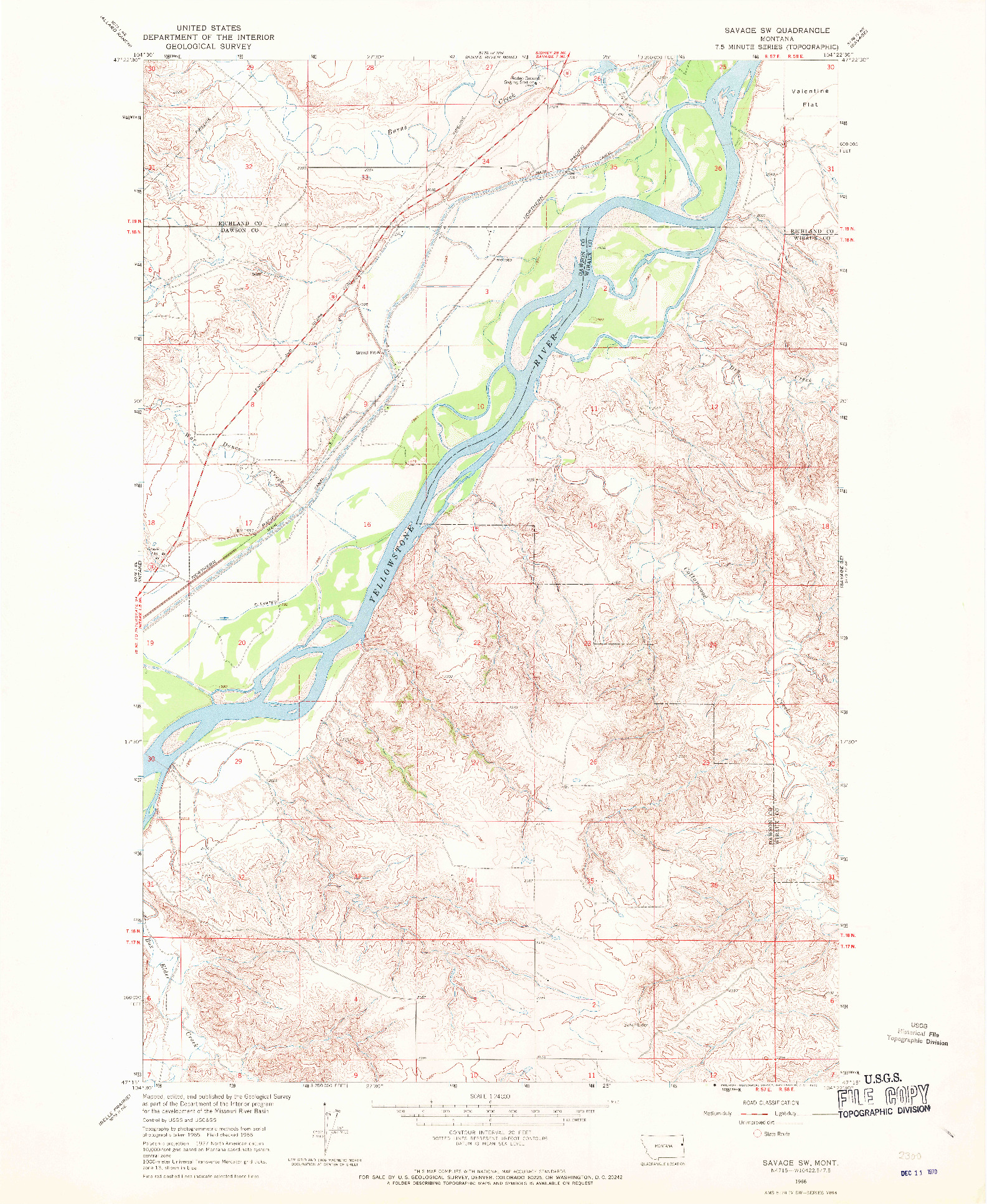USGS 1:24000-SCALE QUADRANGLE FOR SAVAGE SW, MT 1966