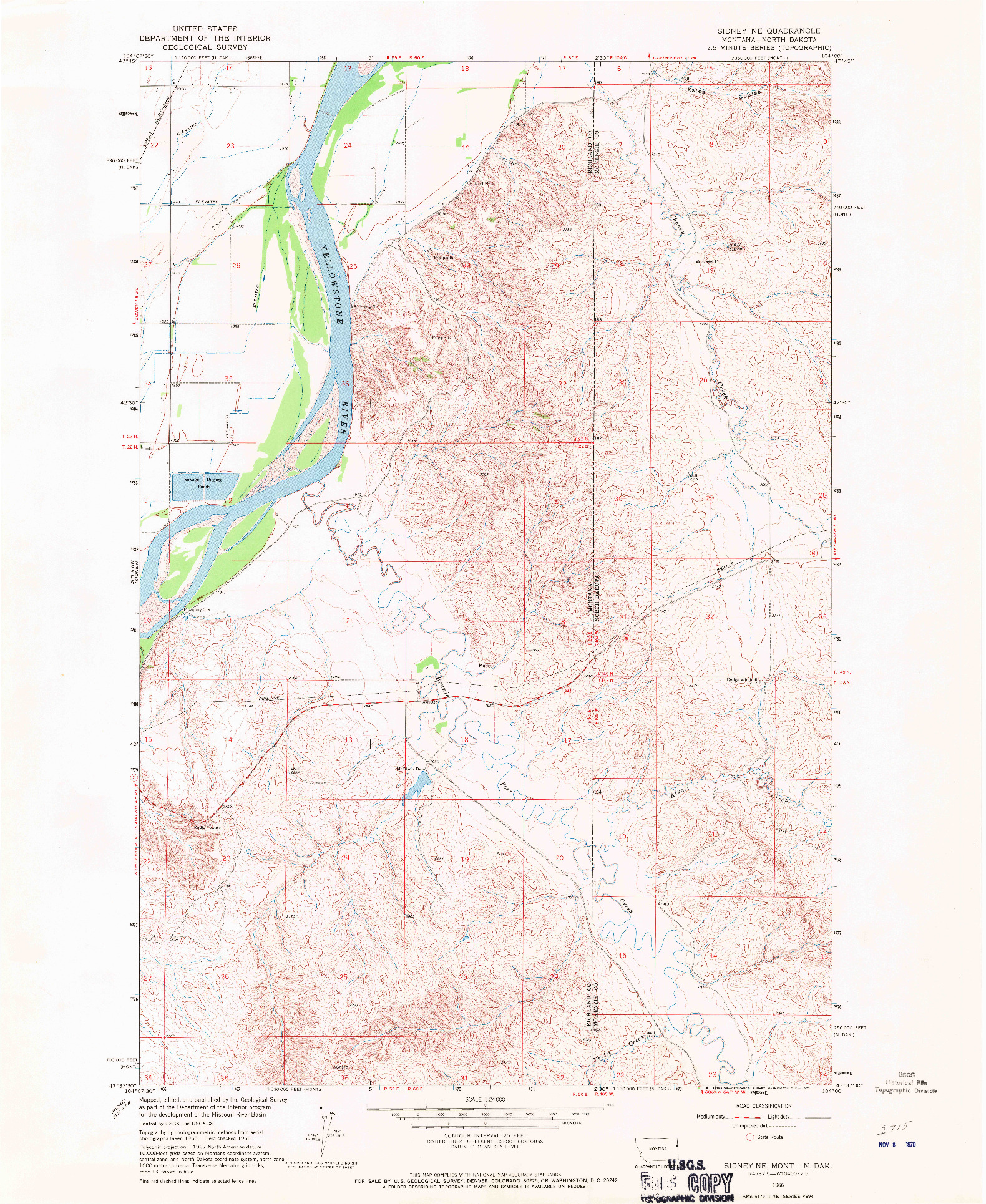 USGS 1:24000-SCALE QUADRANGLE FOR SIDNEY NE, MT 1966