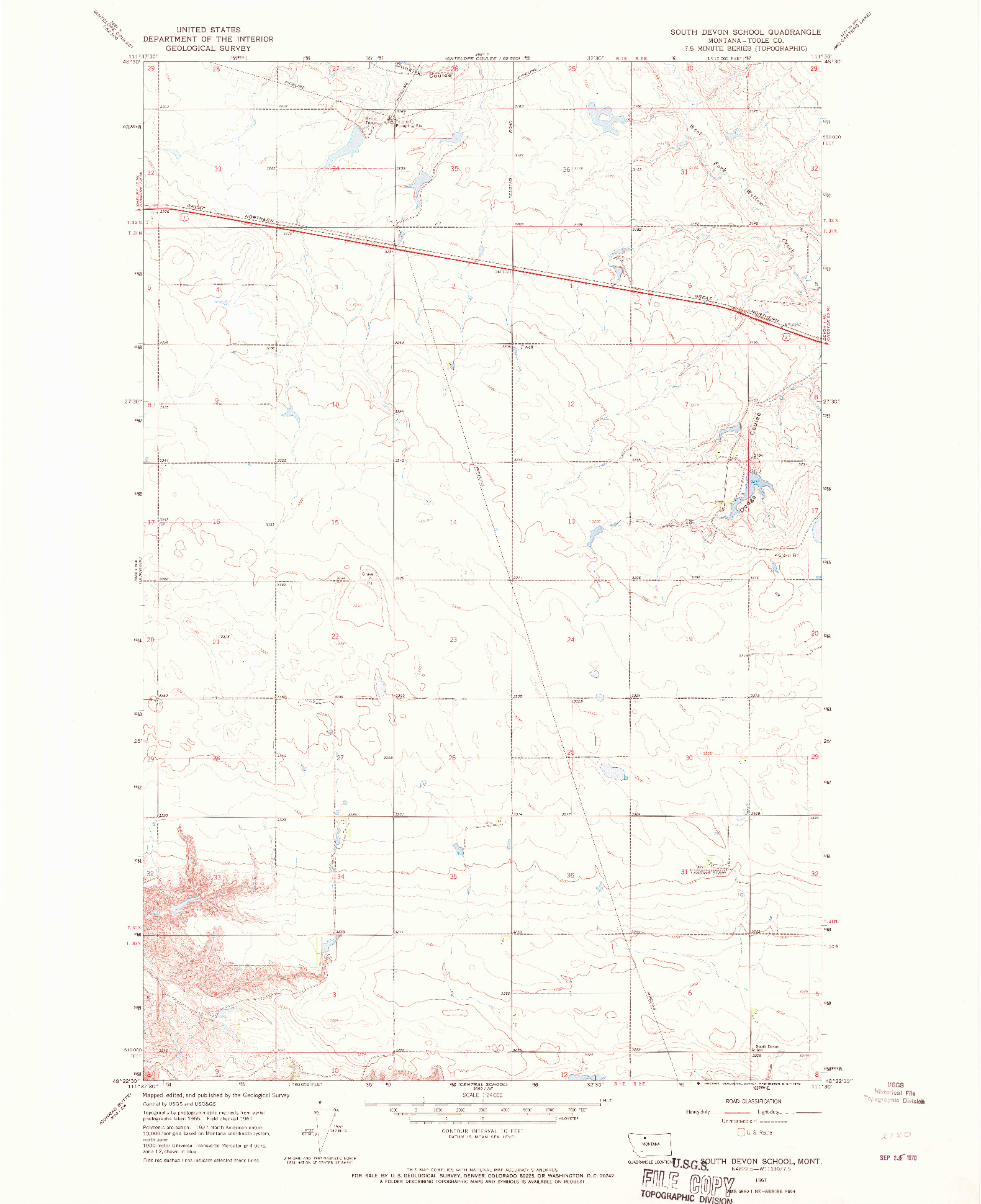 USGS 1:24000-SCALE QUADRANGLE FOR SOUTH DEVON SCHOOL, MT 1967
