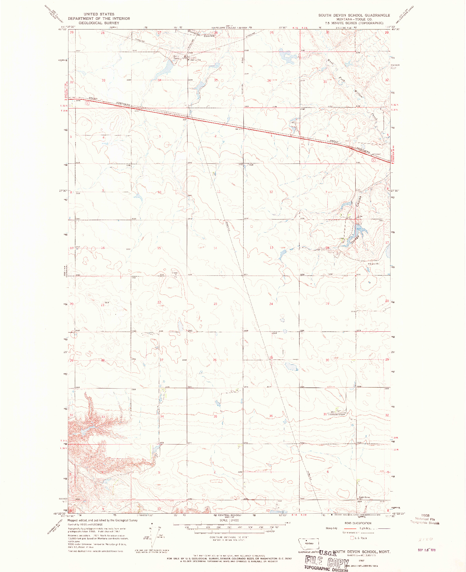 USGS 1:24000-SCALE QUADRANGLE FOR SOUTH DEVON SCHOOL, MT 1967