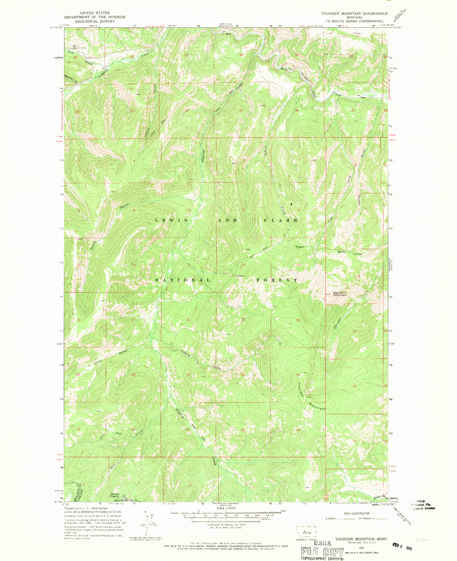 USGS 1:24000-SCALE QUADRANGLE FOR THUNDER MOUNTAIN, MT 1967