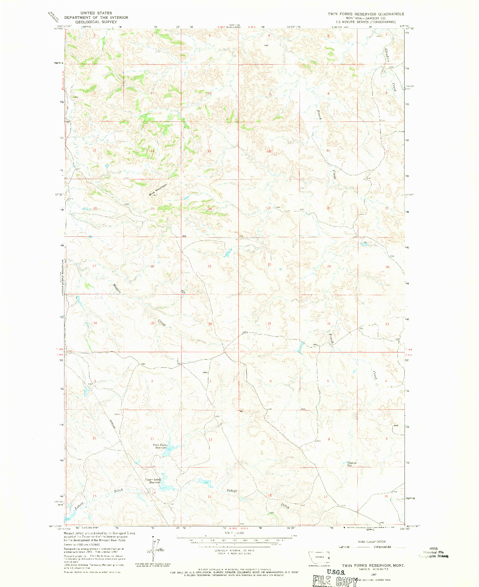 USGS 1:24000-SCALE QUADRANGLE FOR TWIN FORKS RESERVOIR, MT 1967
