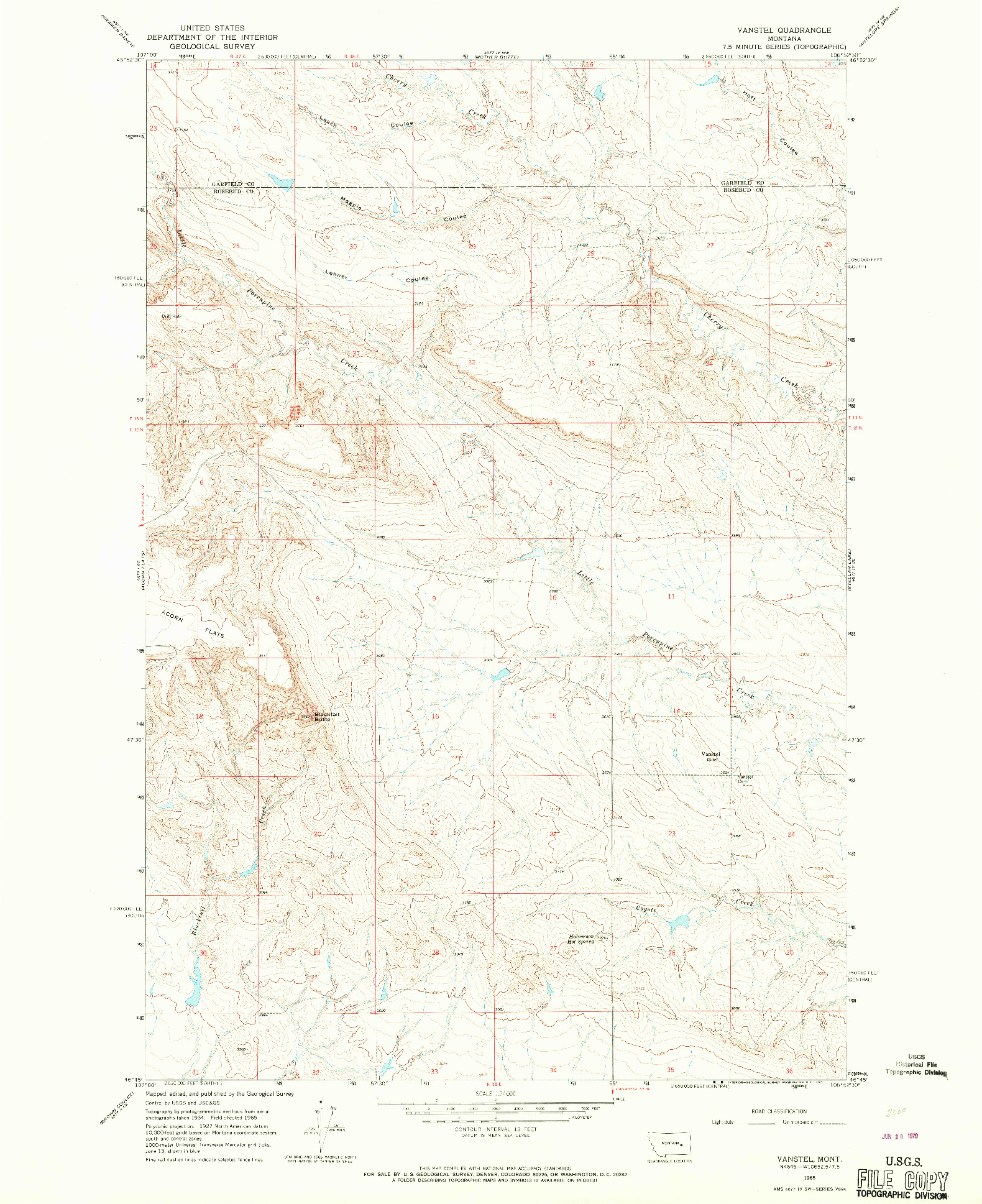 USGS 1:24000-SCALE QUADRANGLE FOR VANSTEL, MT 1965
