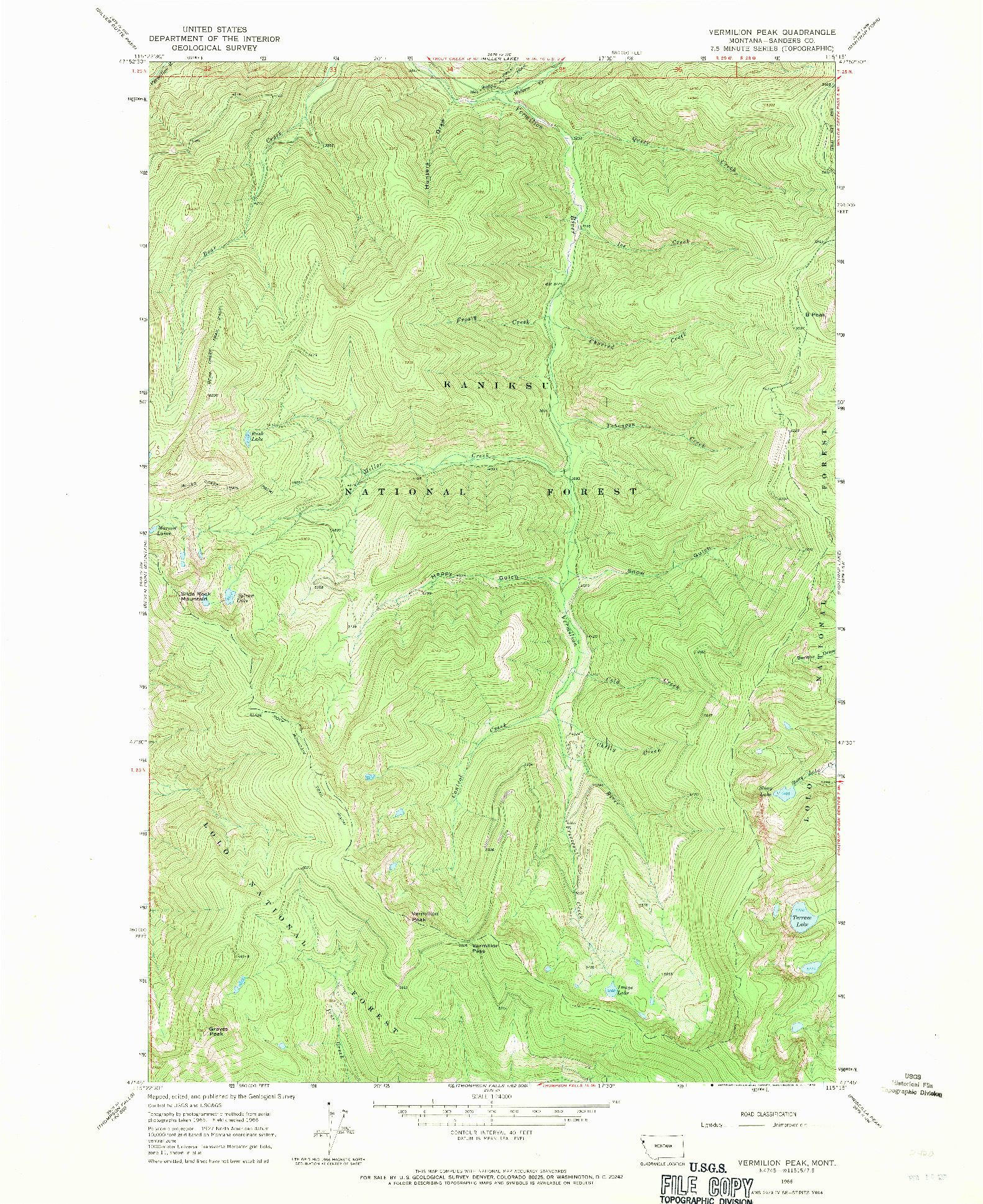 USGS 1:24000-SCALE QUADRANGLE FOR VERMILION PEAK, MT 1966