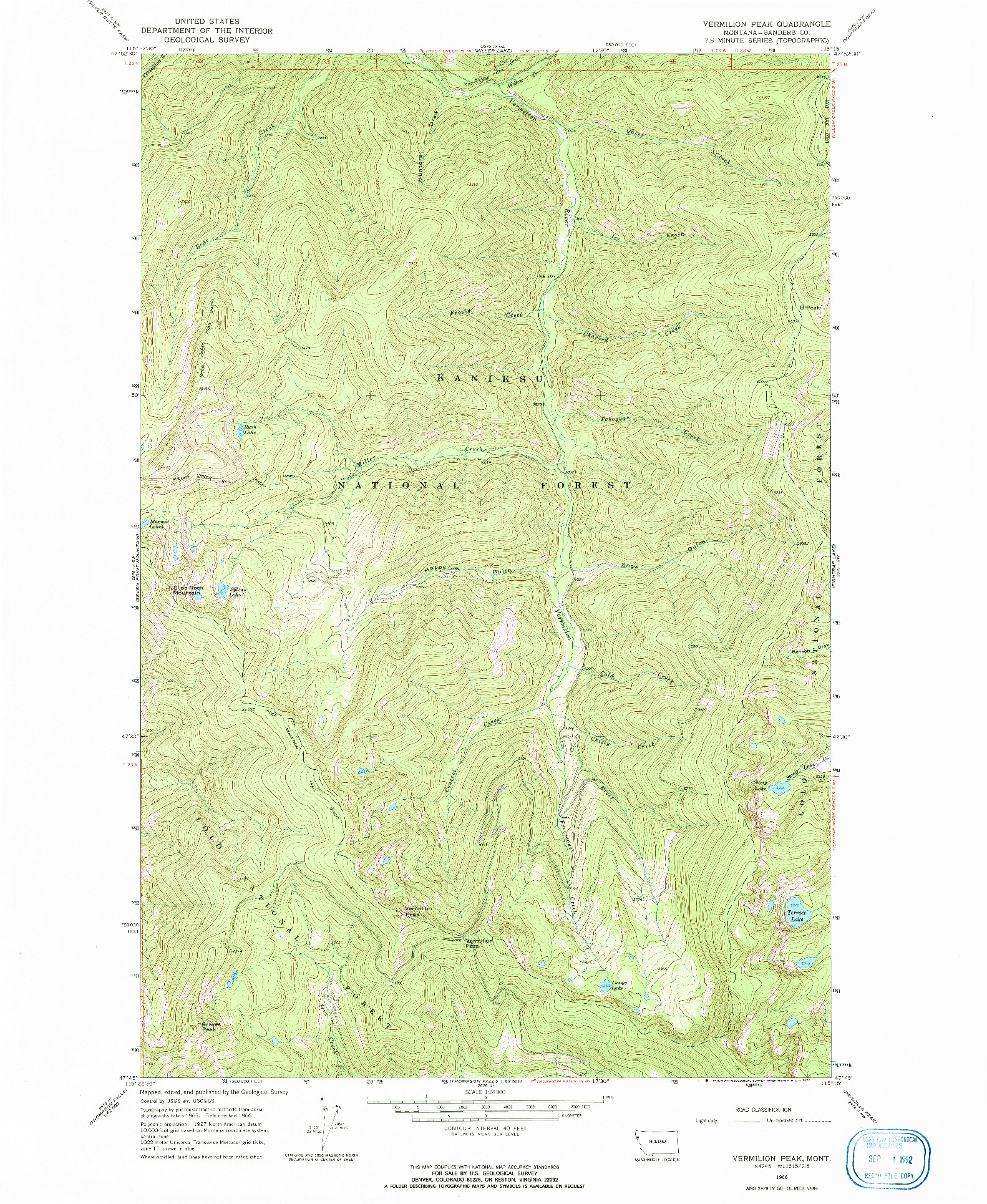 USGS 1:24000-SCALE QUADRANGLE FOR VERMILION PEAK, MT 1966