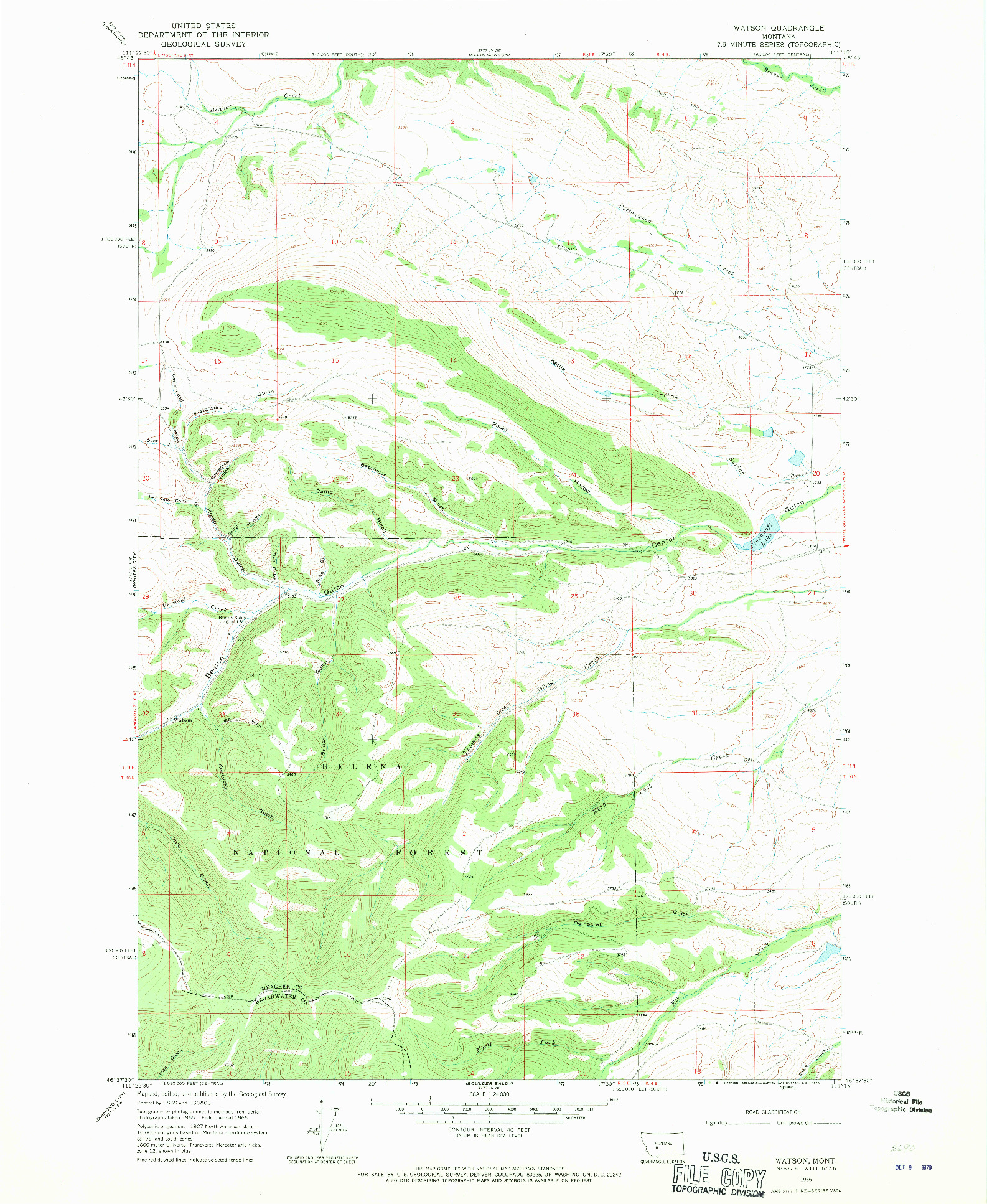 USGS 1:24000-SCALE QUADRANGLE FOR WATSON, MT 1966