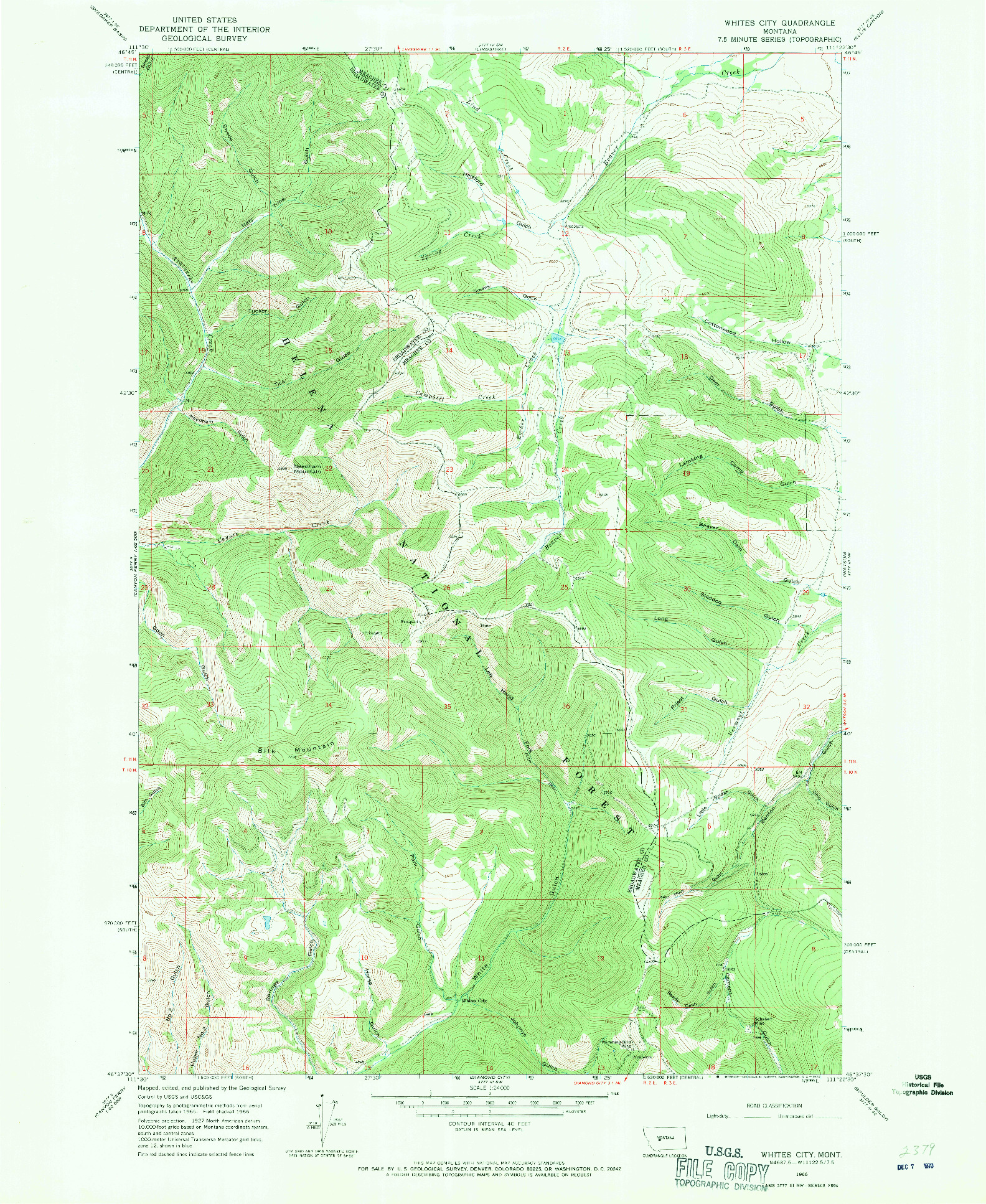USGS 1:24000-SCALE QUADRANGLE FOR WHITES CITY, MT 1966