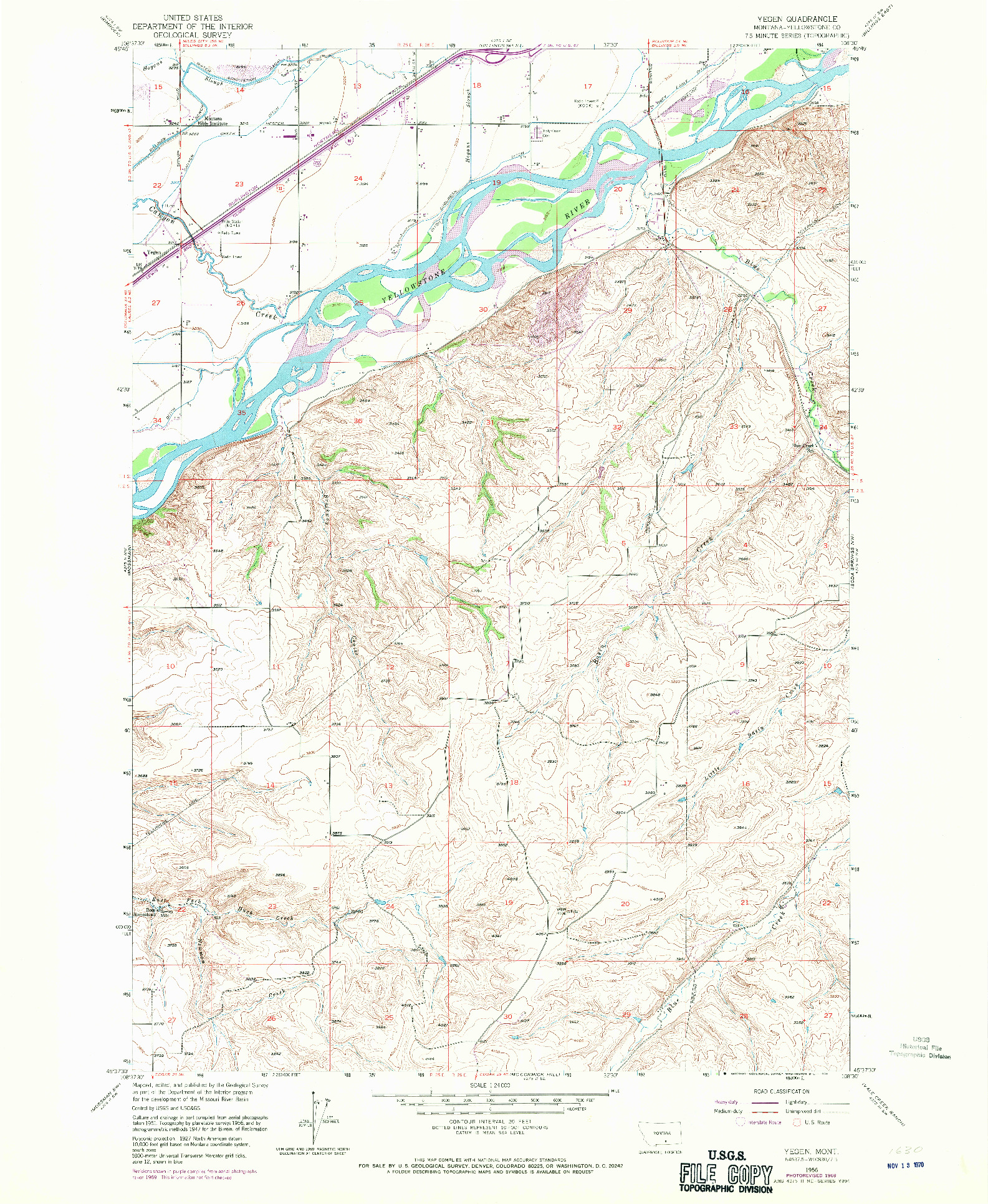USGS 1:24000-SCALE QUADRANGLE FOR YEGEN, MT 1956
