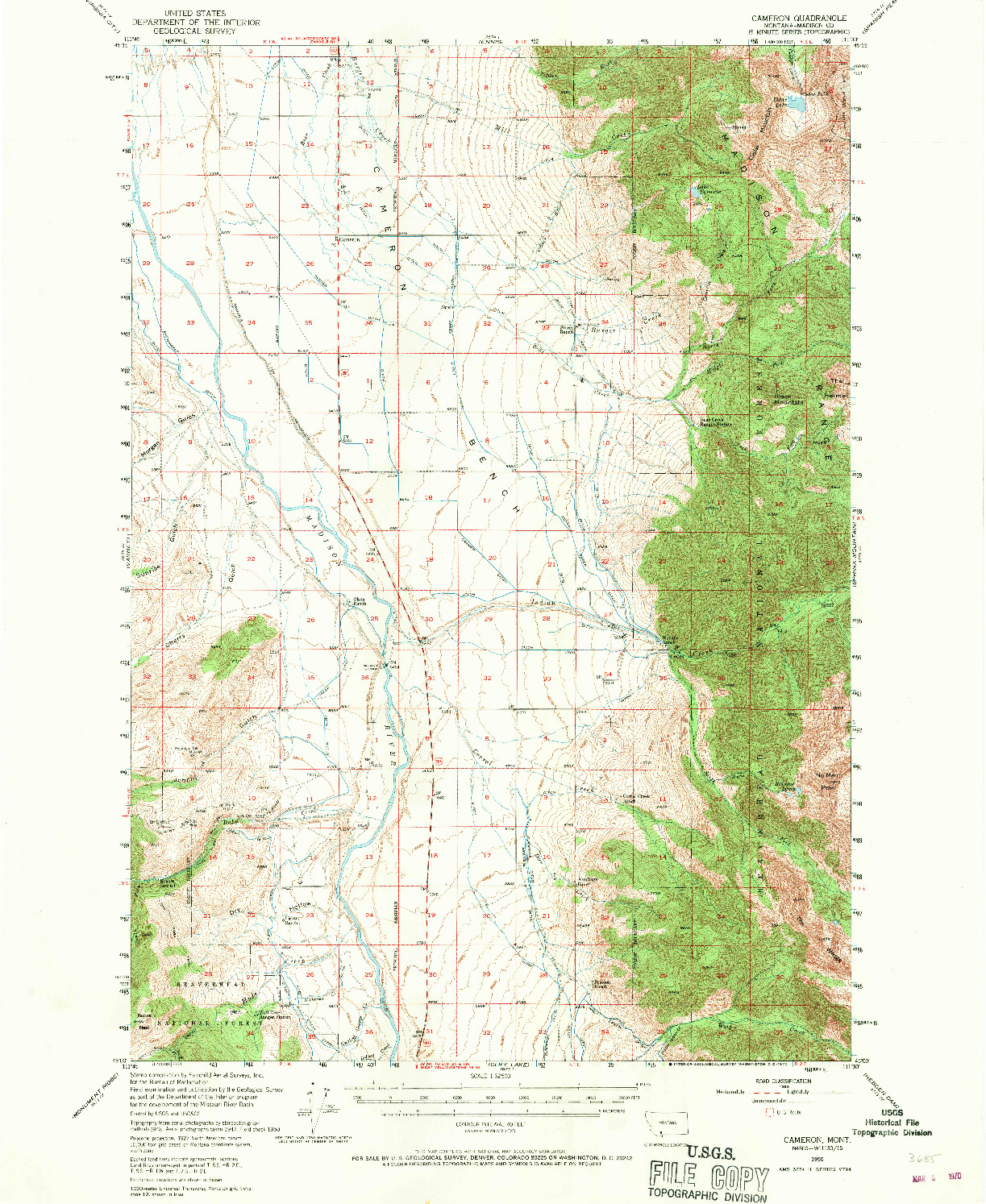 USGS 1:62500-SCALE QUADRANGLE FOR CAMERON, MT 1950