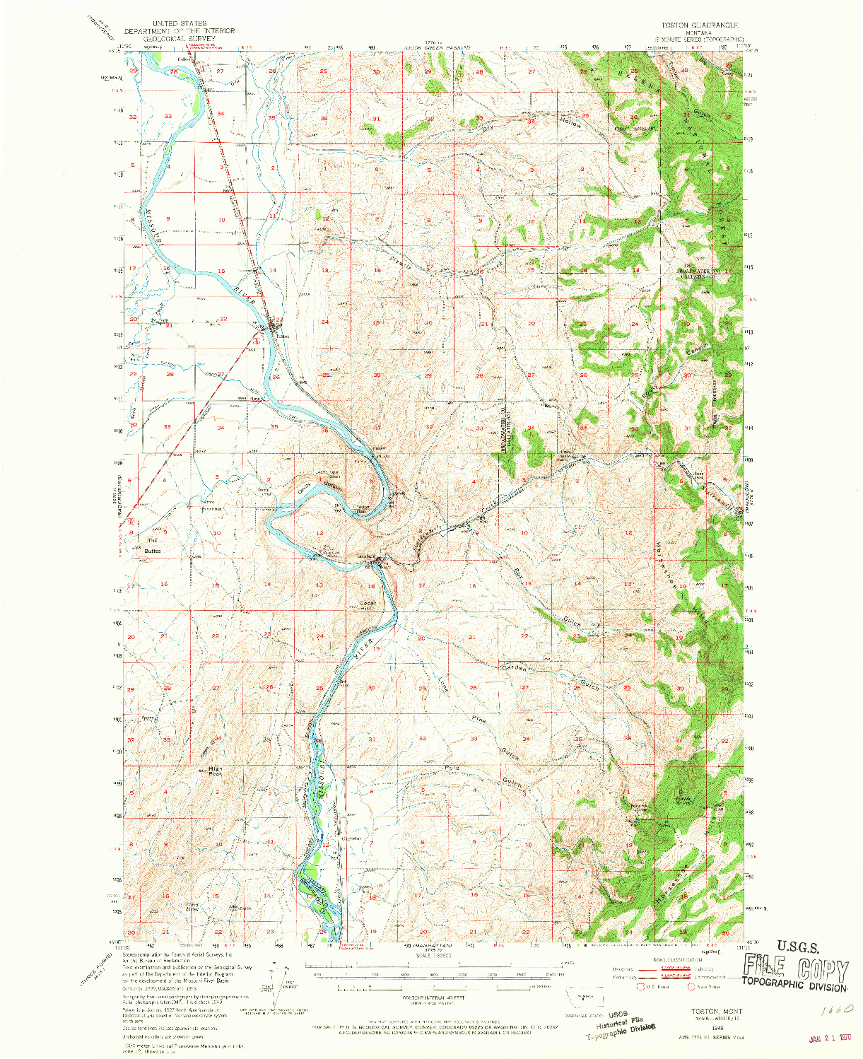 USGS 1:62500-SCALE QUADRANGLE FOR TOSTON, MT 1949