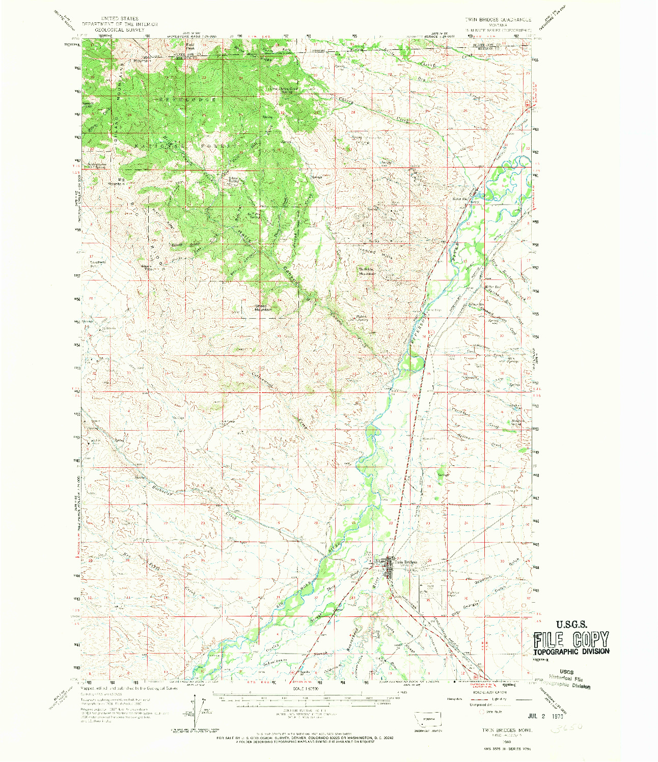 USGS 1:62500-SCALE QUADRANGLE FOR TWIN BRIDGES, MT 1960