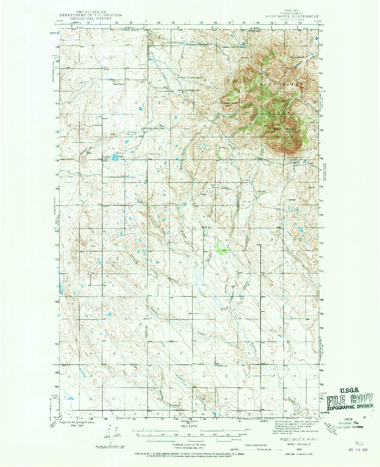 USGS 1:62500-SCALE QUADRANGLE FOR WEST BUTTE, MT 1945