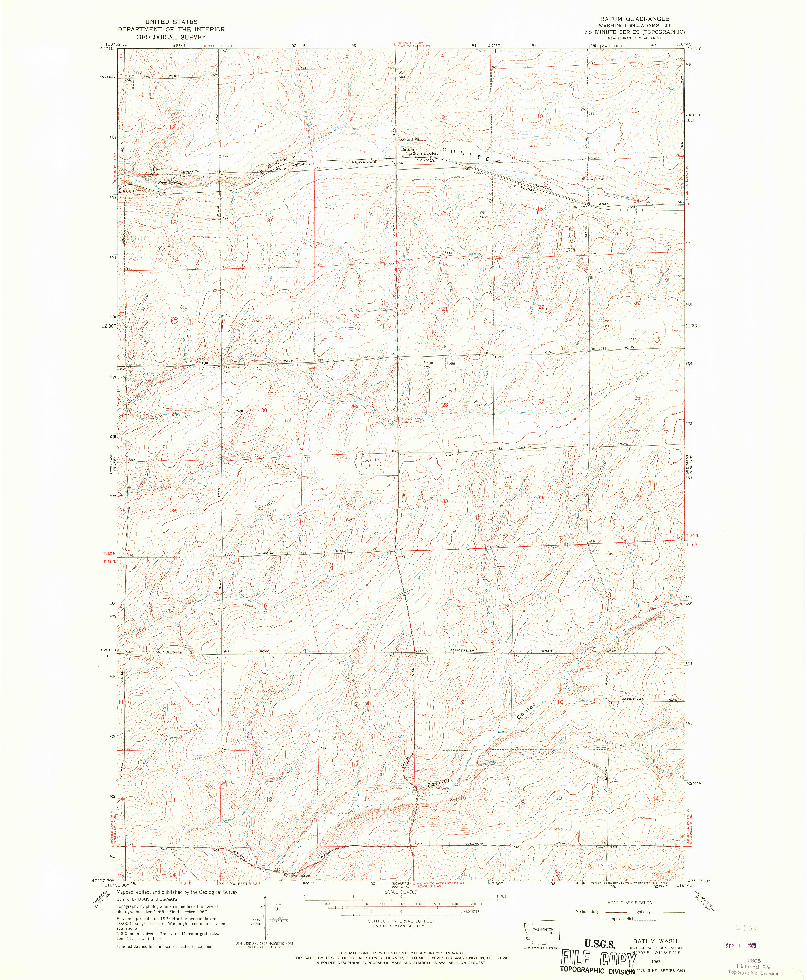 USGS 1:24000-SCALE QUADRANGLE FOR BATUM, WA 1967