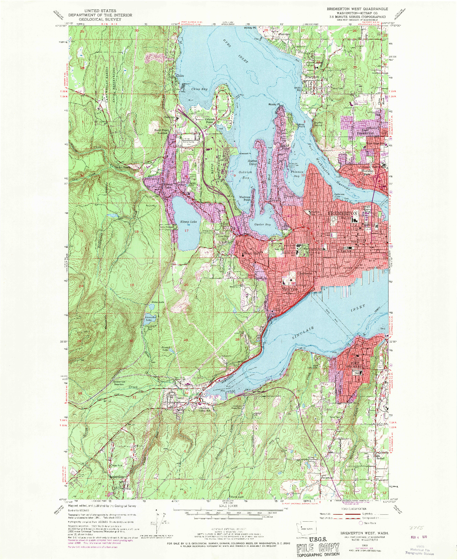 USGS 1:24000-SCALE QUADRANGLE FOR BREMERTON WEST, WA 1953