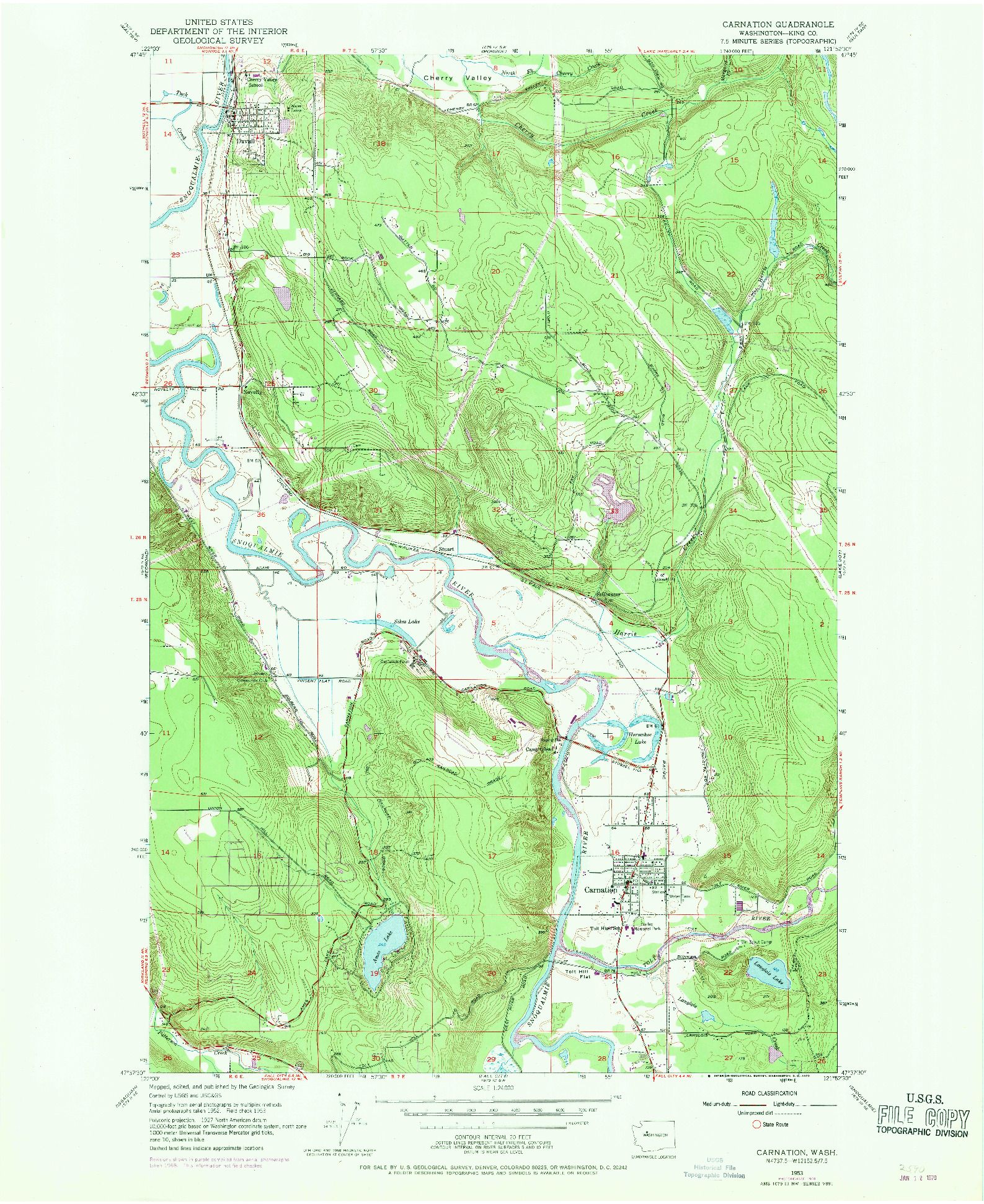 USGS 1:24000-SCALE QUADRANGLE FOR CARNATION, WA 1953