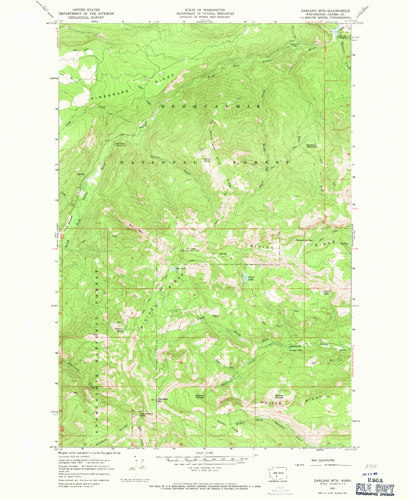 USGS 1:24000-SCALE QUADRANGLE FOR DARLAND MTN, WA 1967