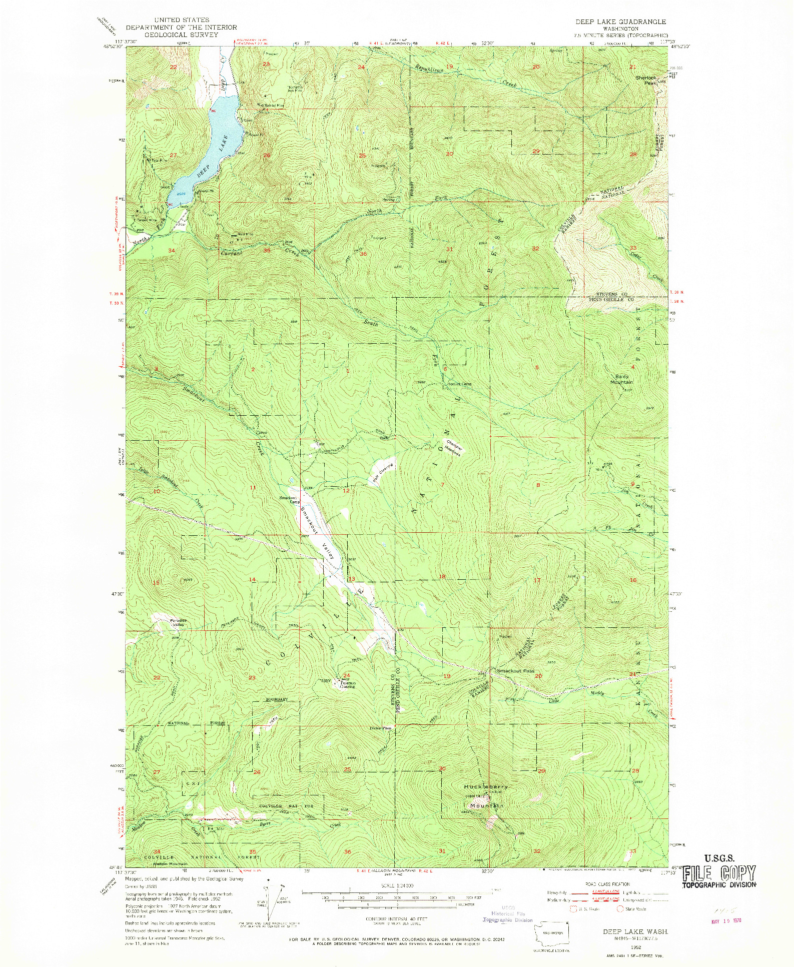 USGS 1:24000-SCALE QUADRANGLE FOR DEEP LAKE, WA 1952