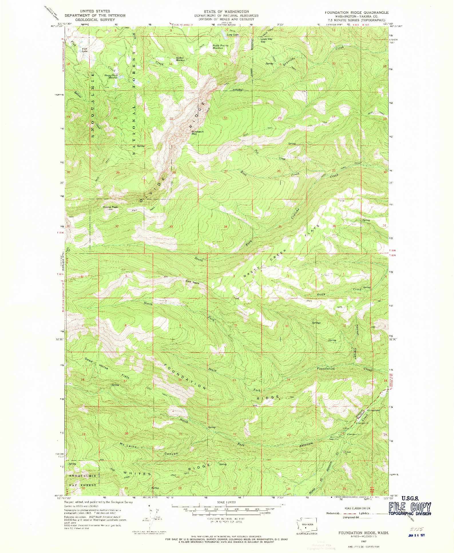 USGS 1:24000-SCALE QUADRANGLE FOR FOUNDATION RIDGE, WA 1967