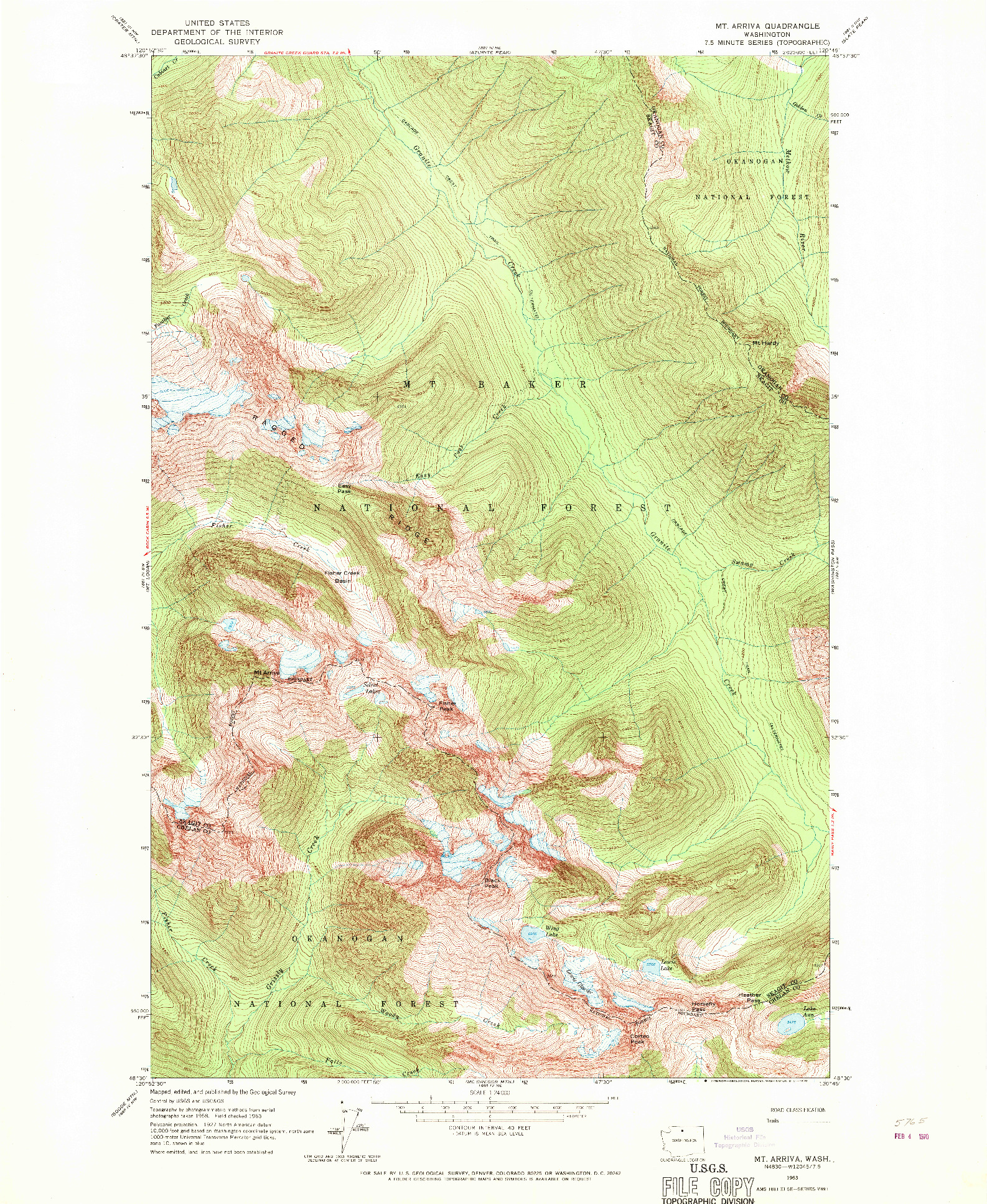 USGS 1:24000-SCALE QUADRANGLE FOR MT. ARRIVA, WA 1963