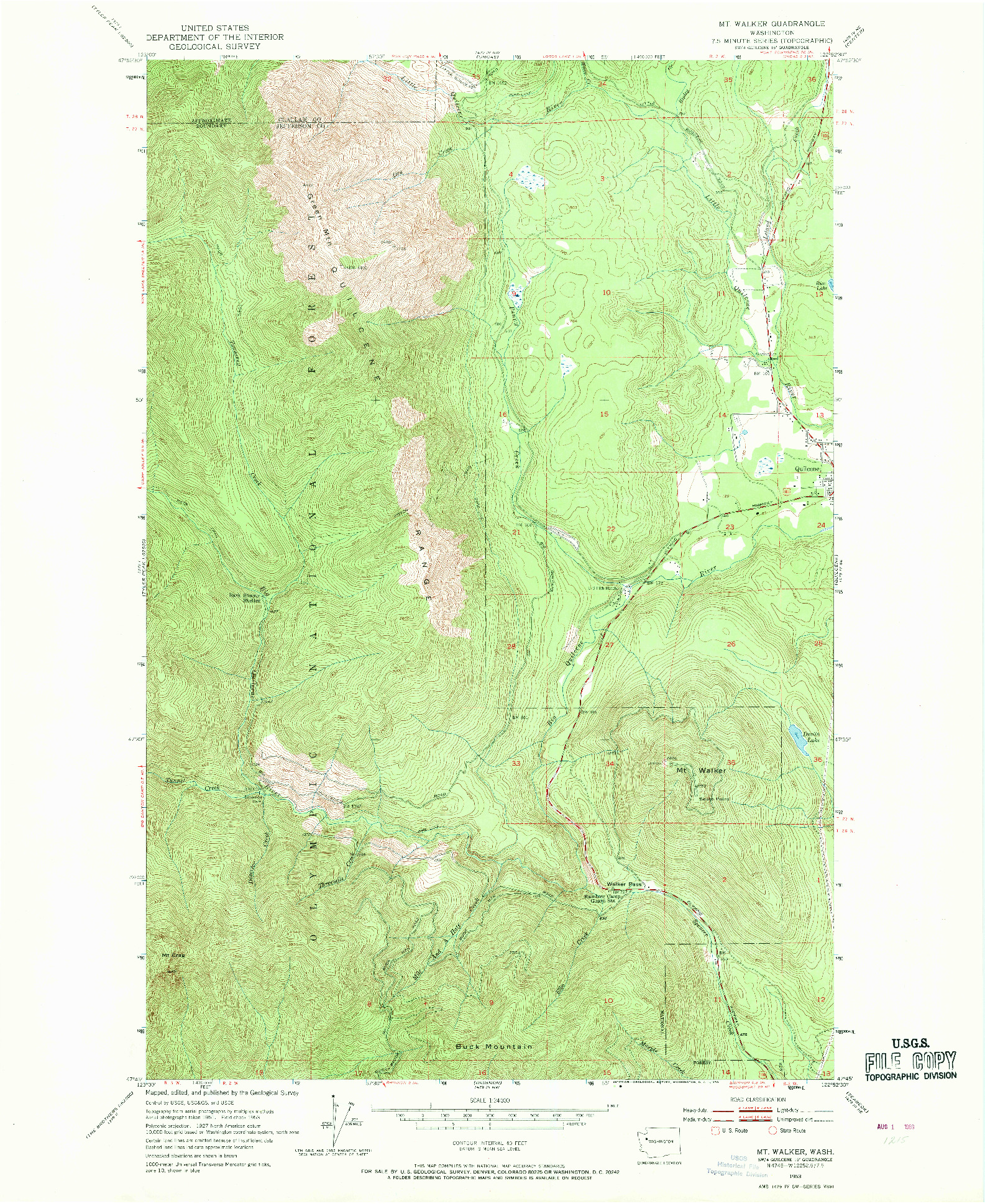 USGS 1:24000-SCALE QUADRANGLE FOR MT. WALKER, WA 1953