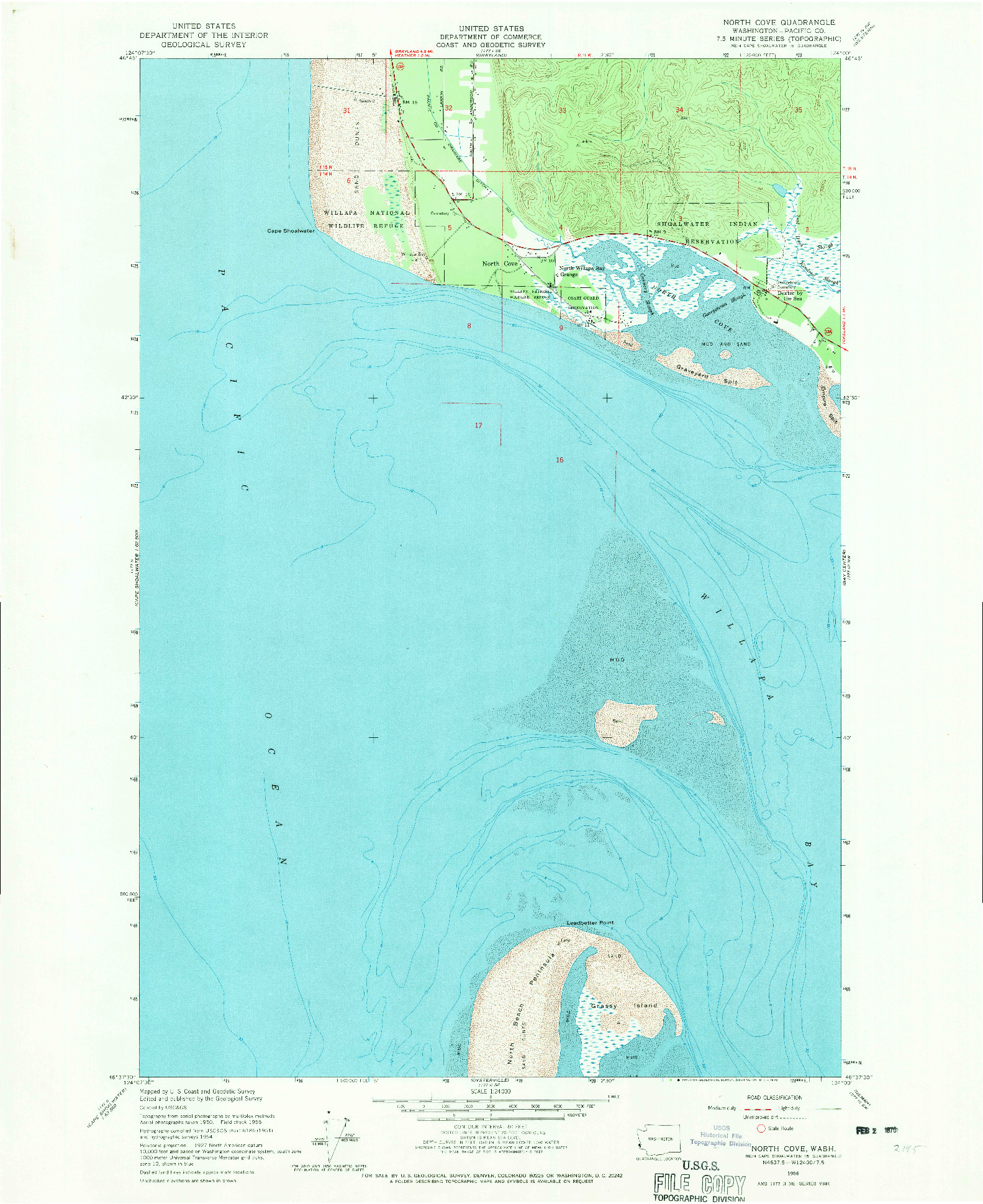 USGS 1:24000-SCALE QUADRANGLE FOR NORTH COVE, WA 1956