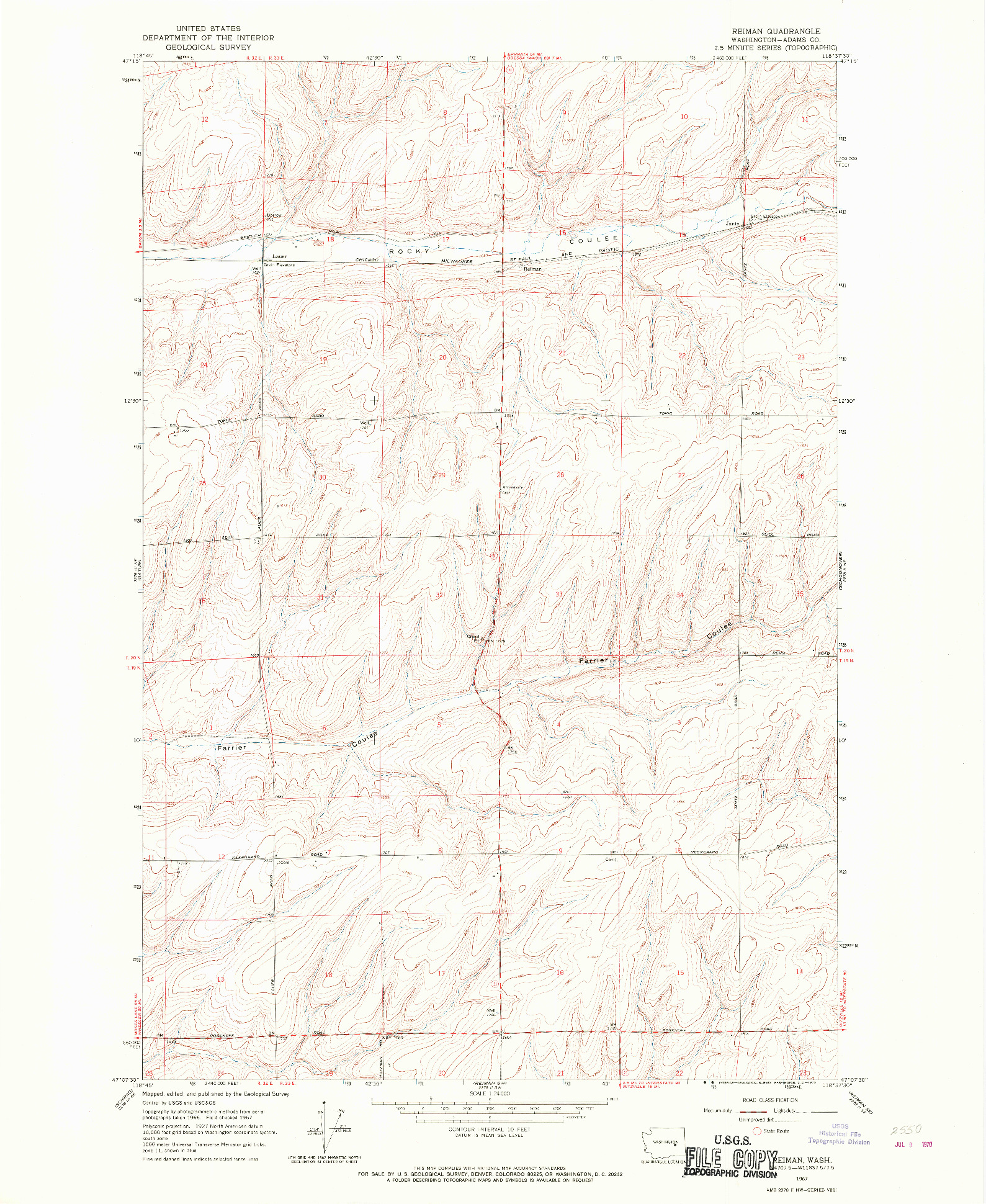 USGS 1:24000-SCALE QUADRANGLE FOR REIMAN, WA 1967