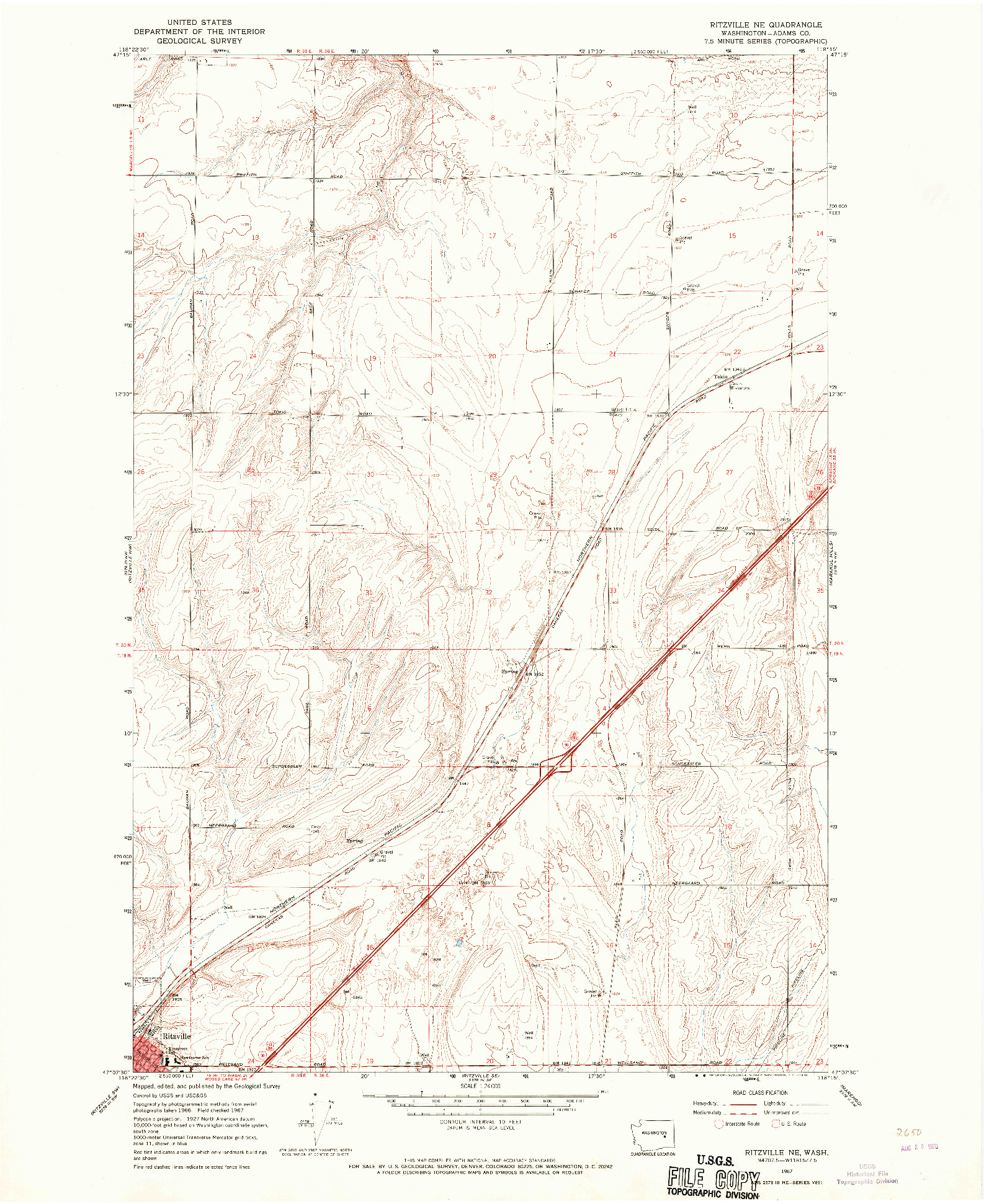 USGS 1:24000-SCALE QUADRANGLE FOR RITZVILLE NE, WA 1967