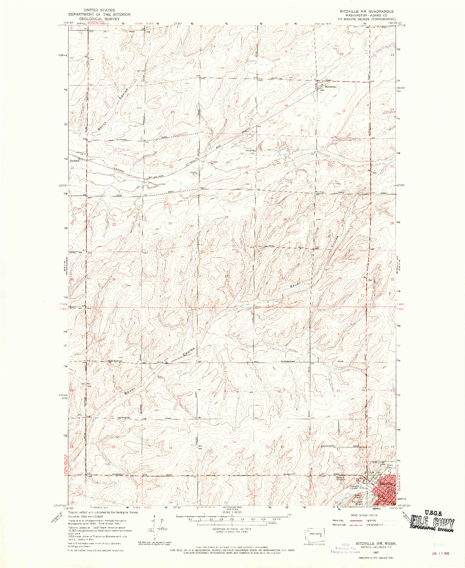 USGS 1:24000-SCALE QUADRANGLE FOR RITZVILLE NW, WA 1967