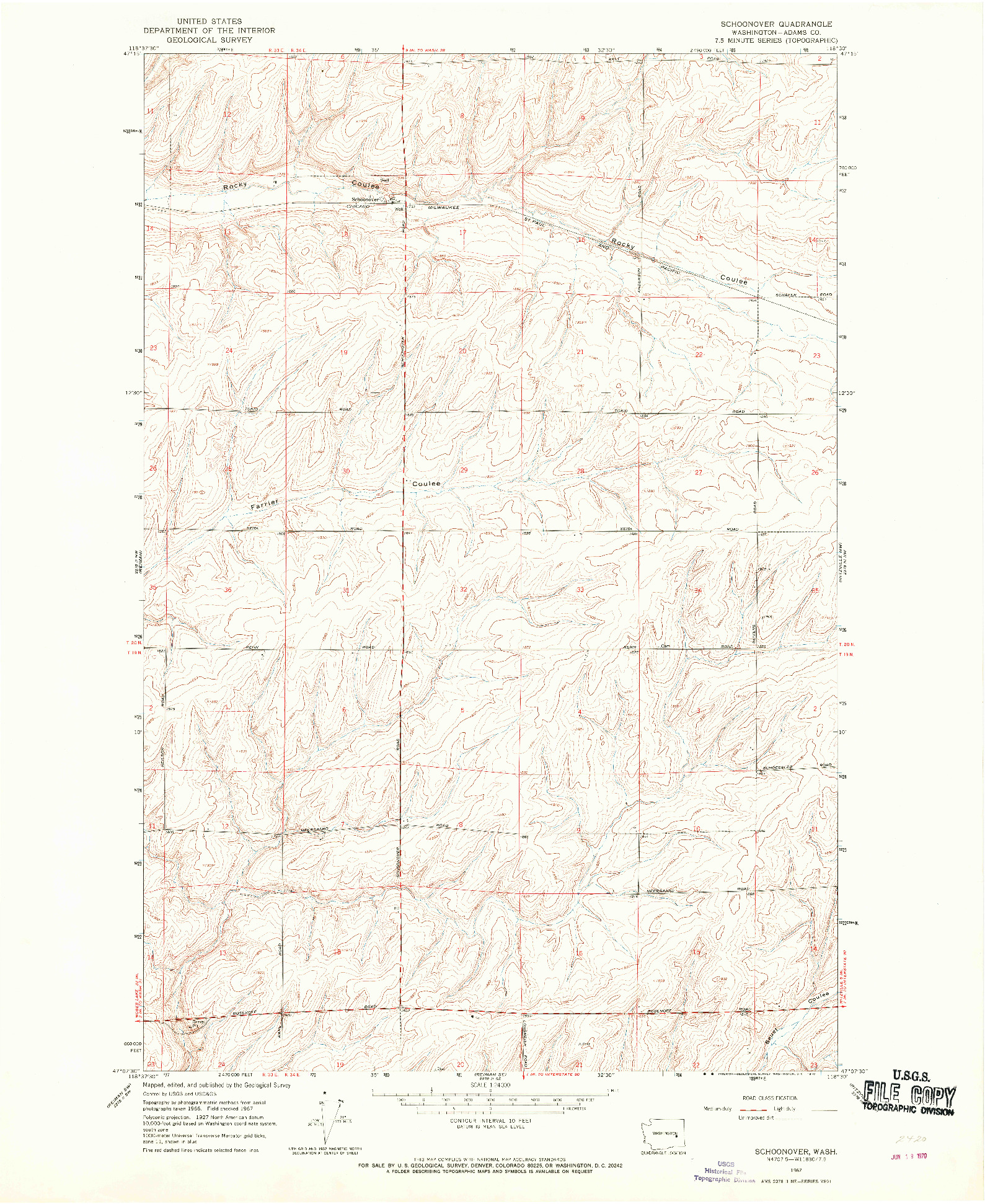 USGS 1:24000-SCALE QUADRANGLE FOR SCHOONOVER, WA 1967
