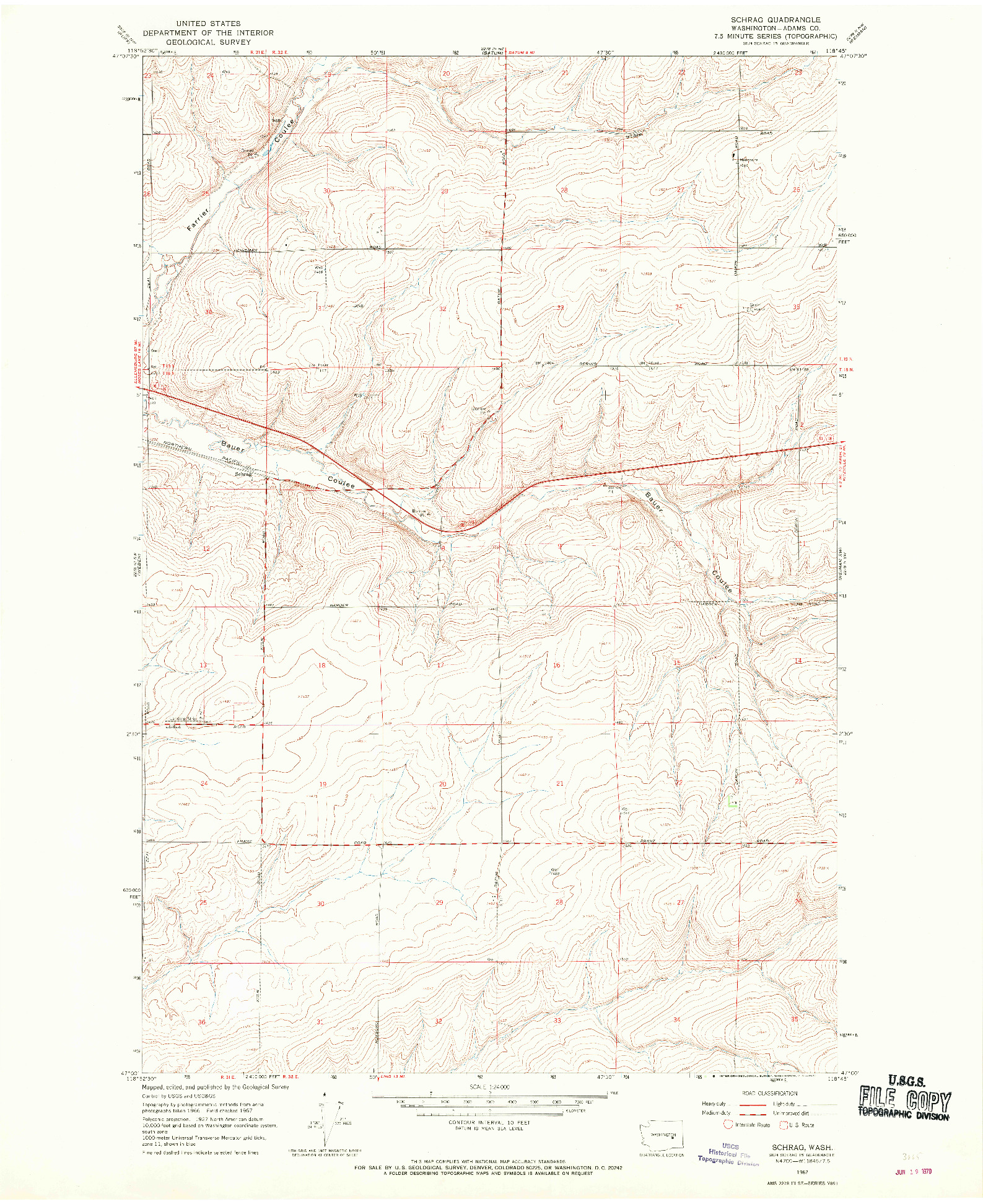 USGS 1:24000-SCALE QUADRANGLE FOR SCHRAG, WA 1967