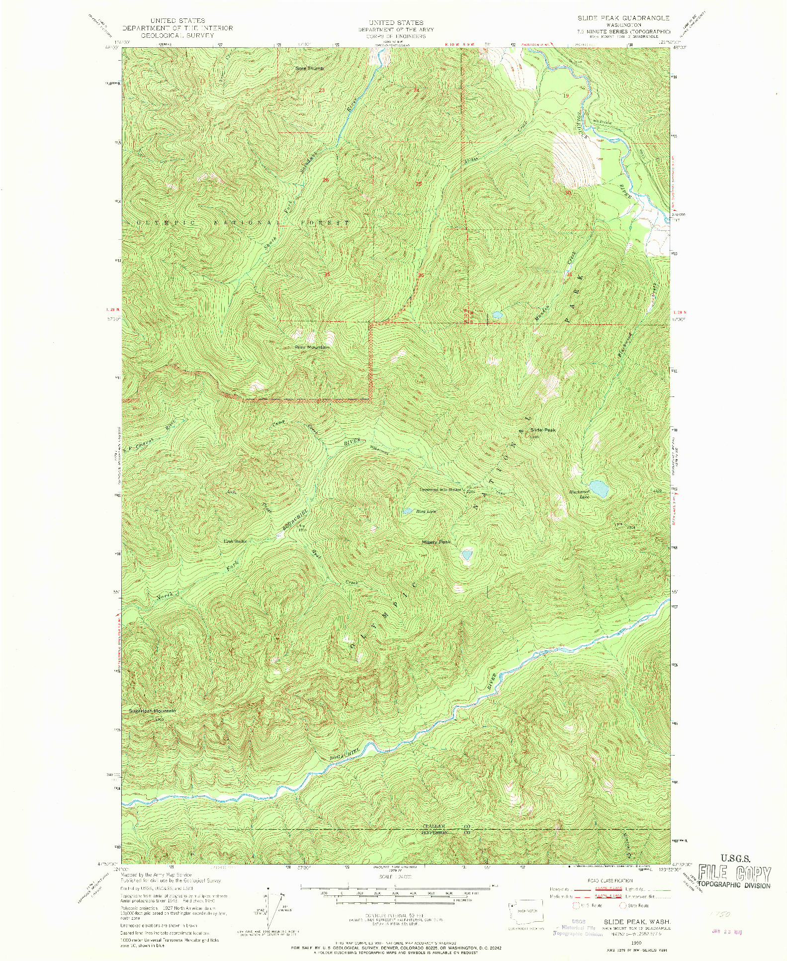 USGS 1:24000-SCALE QUADRANGLE FOR SLIDE PEAK, WA 1950