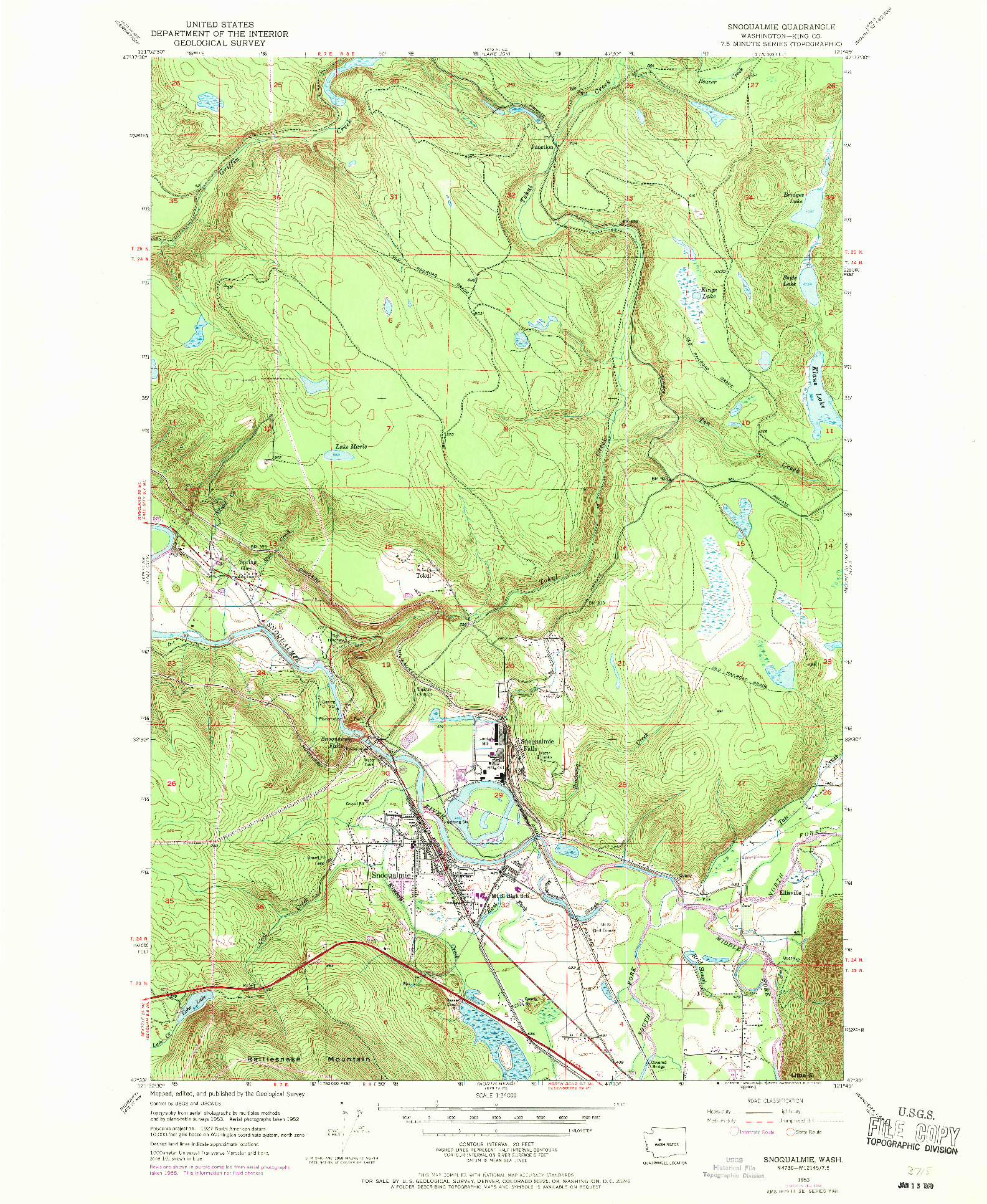 USGS 1:24000-SCALE QUADRANGLE FOR SNOQUALMIE, WA 1953