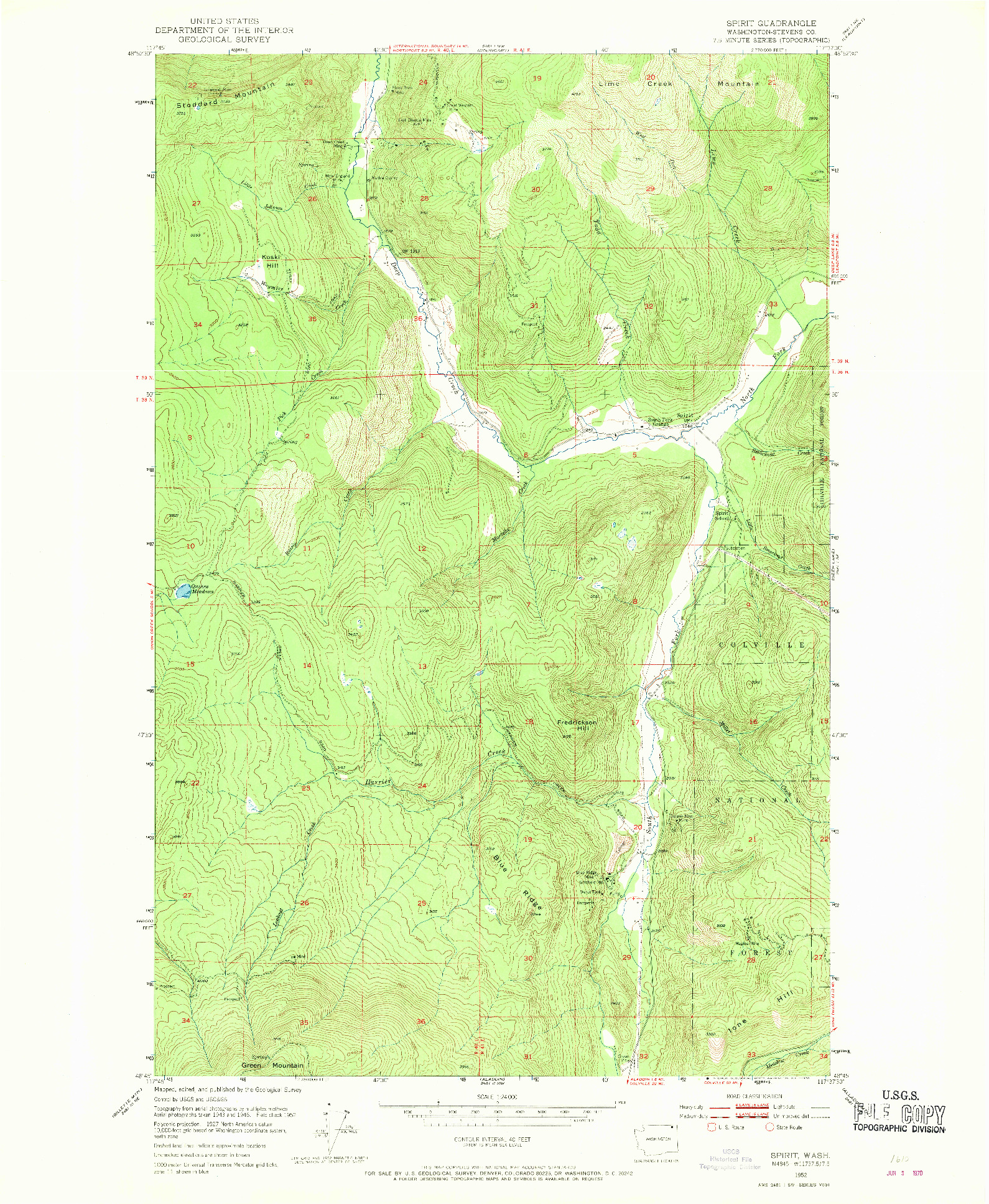 USGS 1:24000-SCALE QUADRANGLE FOR SPIRIT, WA 1952