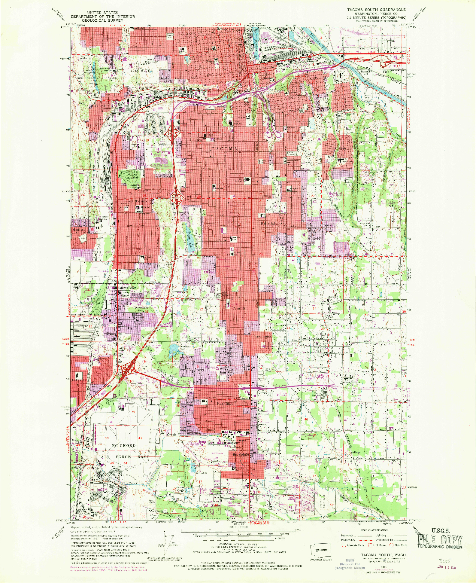 USGS 1:24000-SCALE QUADRANGLE FOR TACOMA SOUTH, WA 1961