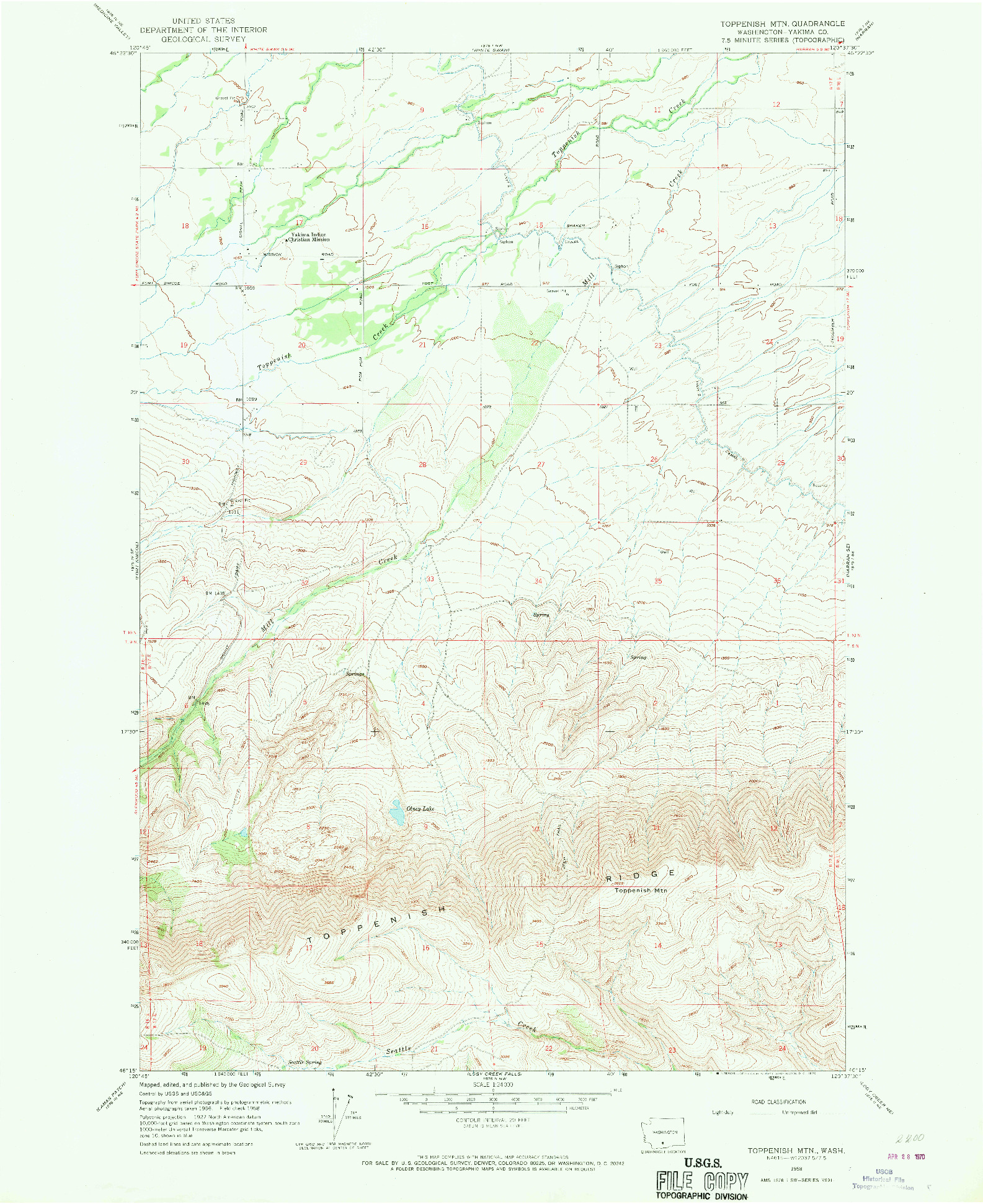 USGS 1:24000-SCALE QUADRANGLE FOR TOPPENISH MTN., WA 1958