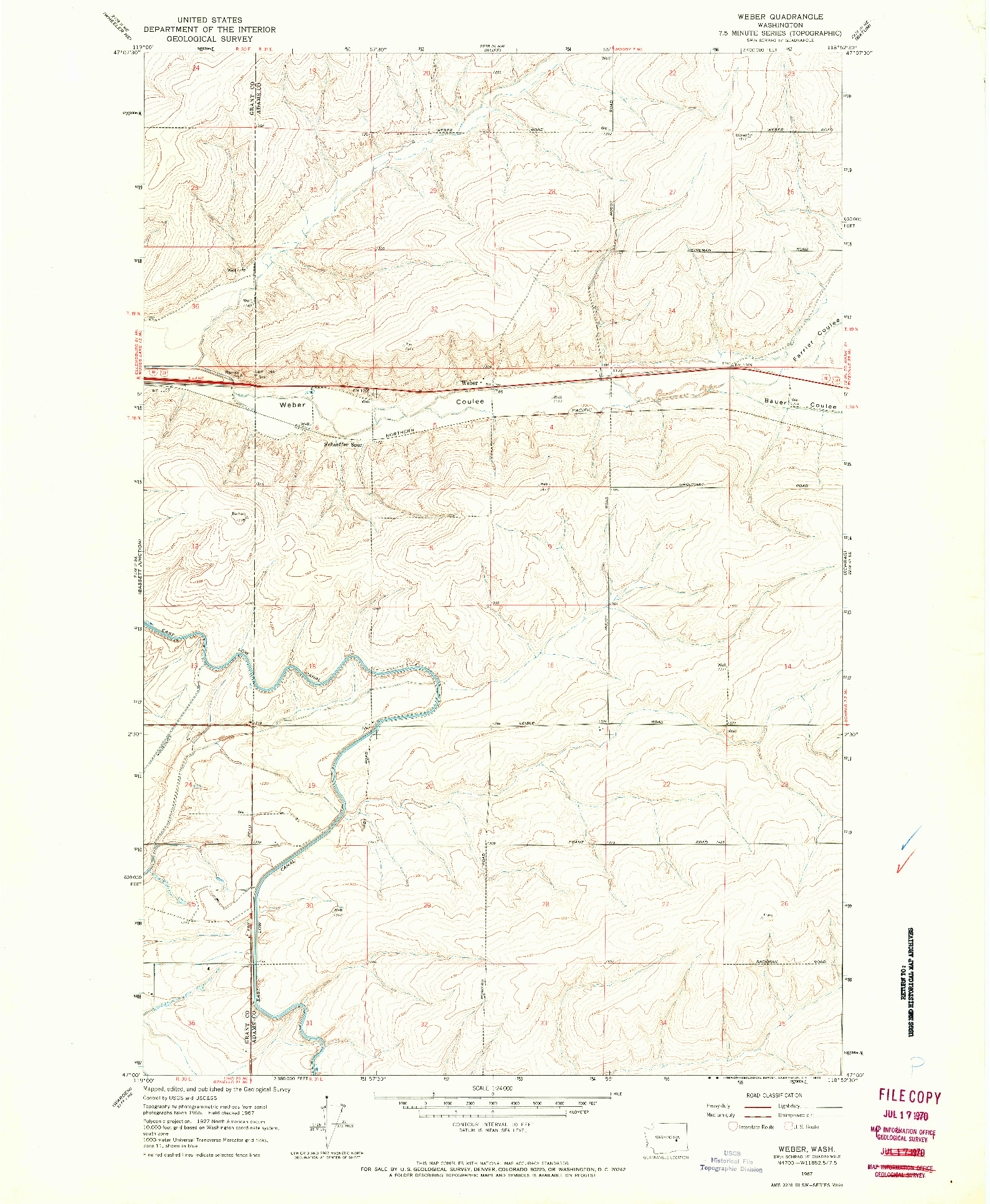 USGS 1:24000-SCALE QUADRANGLE FOR WEBER, WA 1967
